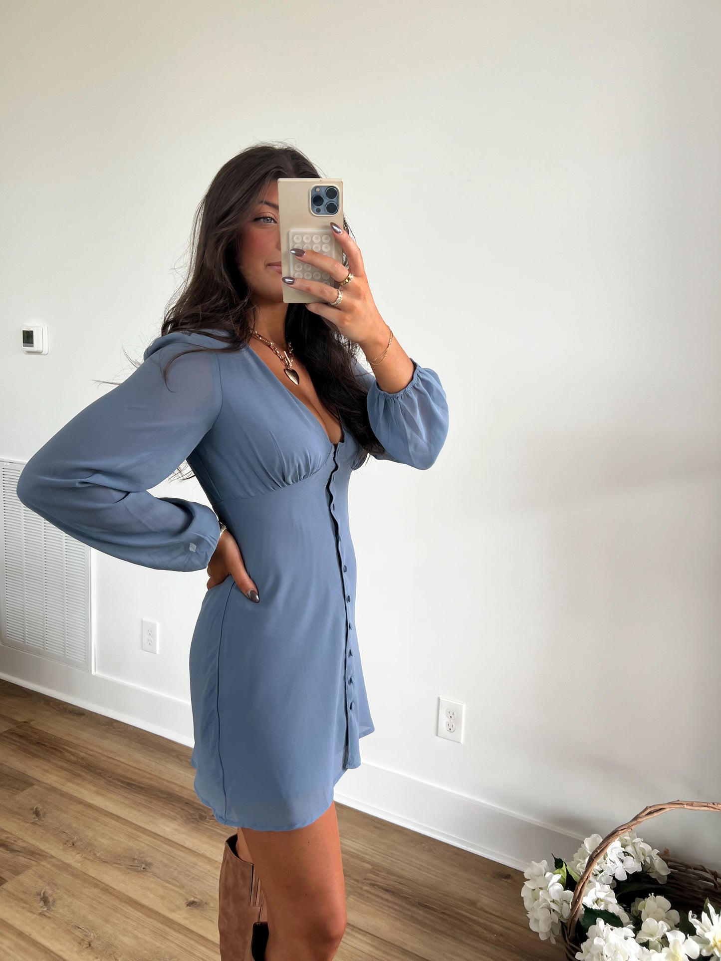 Powder Blue Button Dress