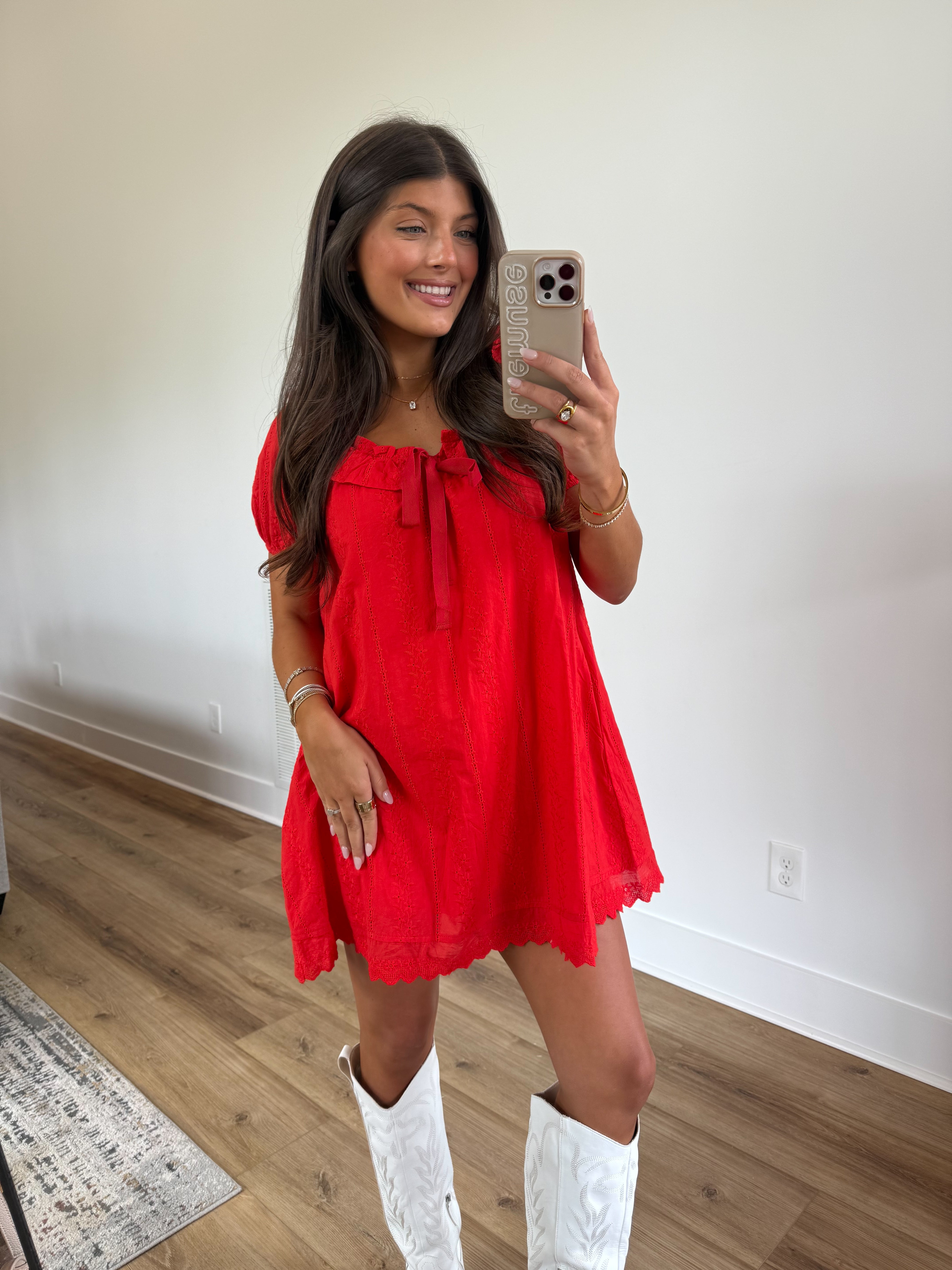 Red Eyelet Babydoll Dress