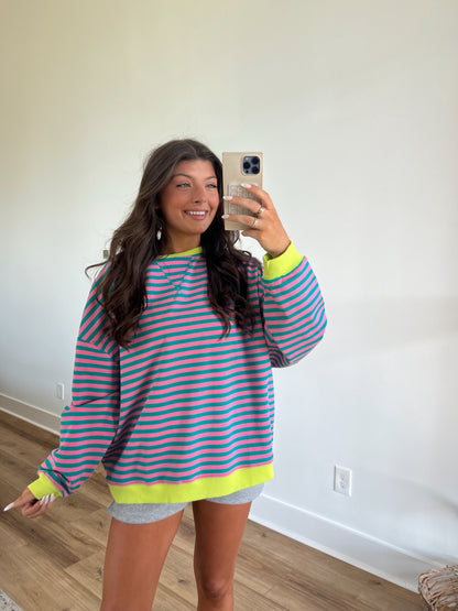 Khloe Pink/Blue/Yellow Stripe Top