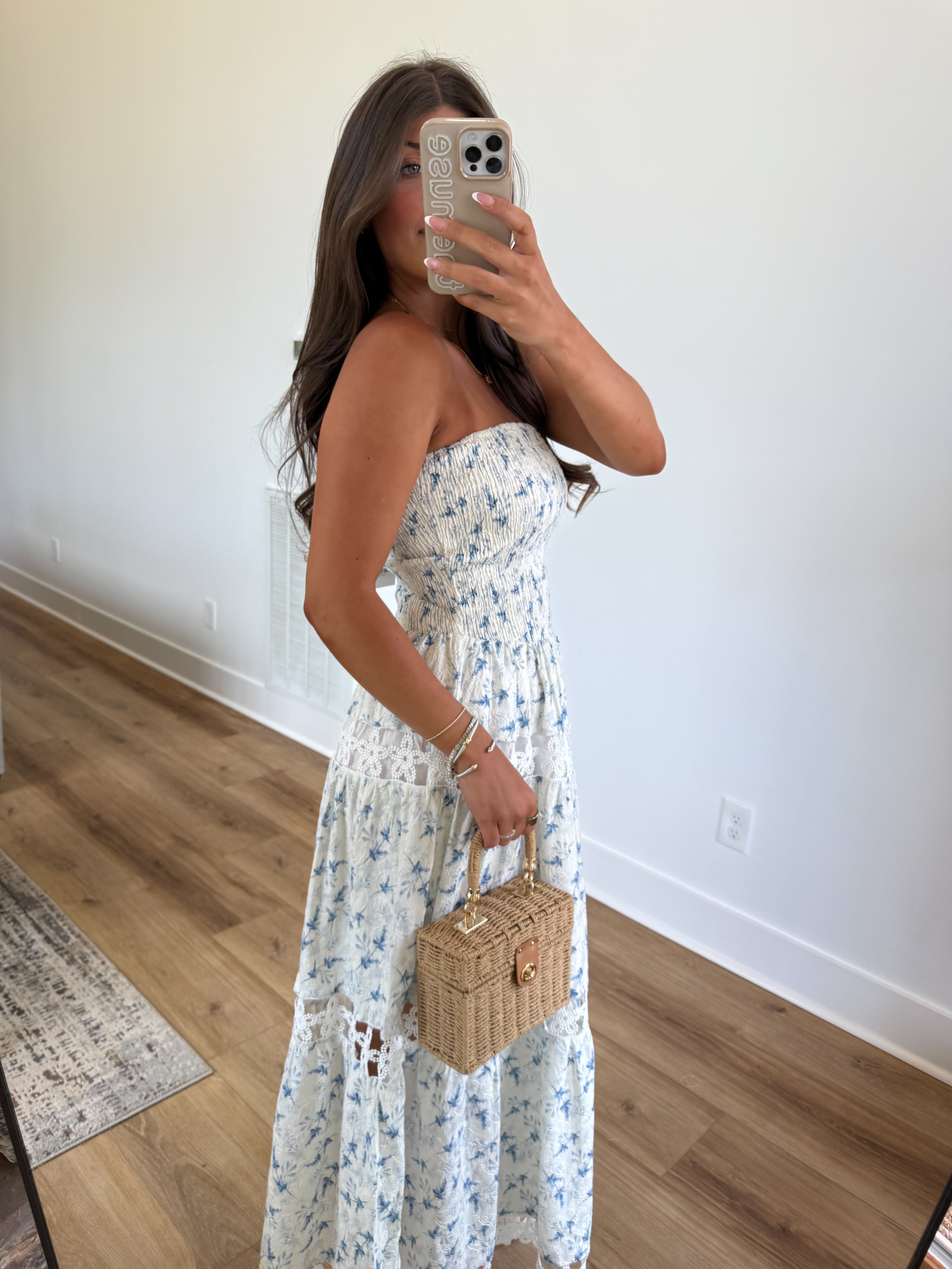 Lace Soirée Dress (Blue Florals)