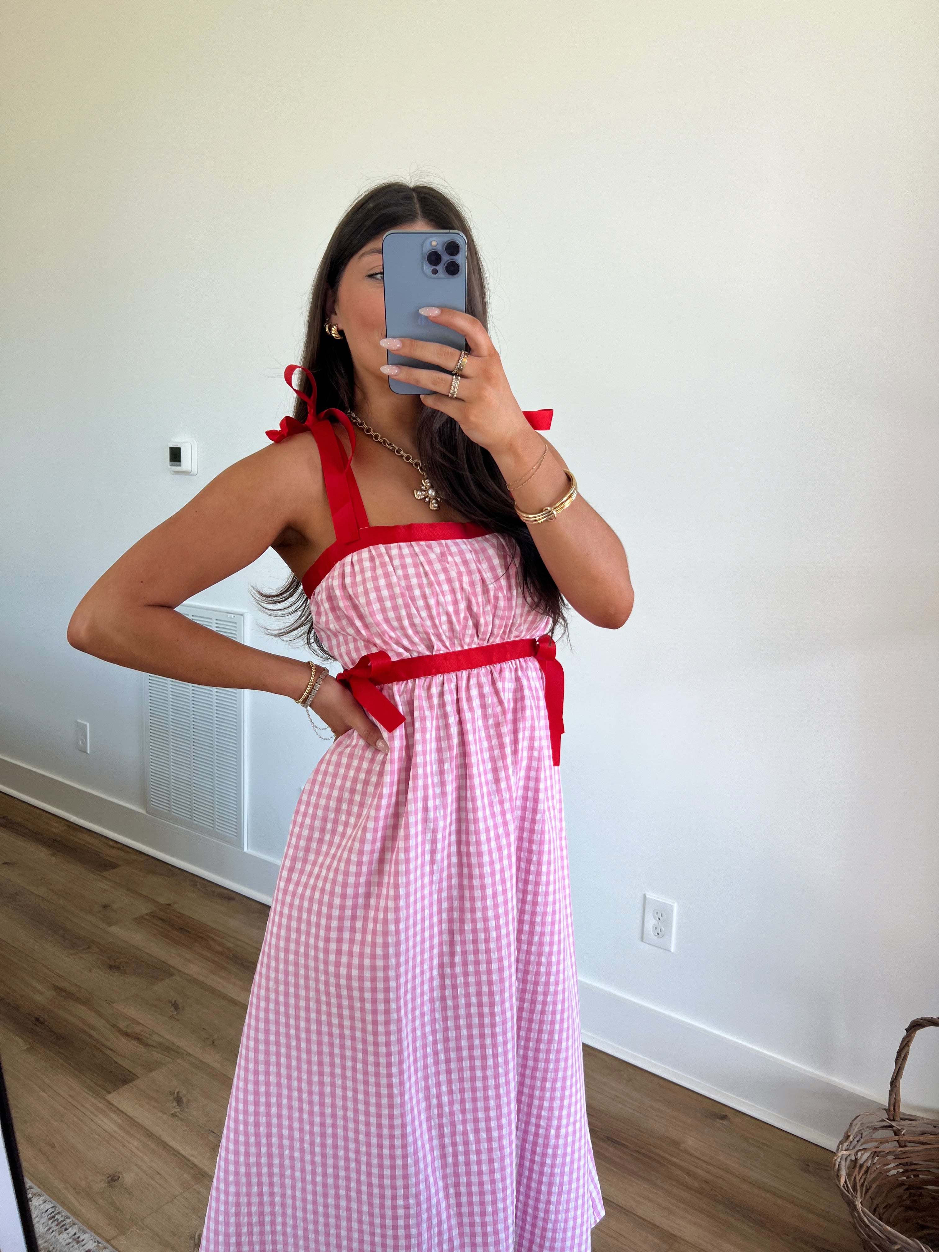 Pink/Red Plain Midi Dress