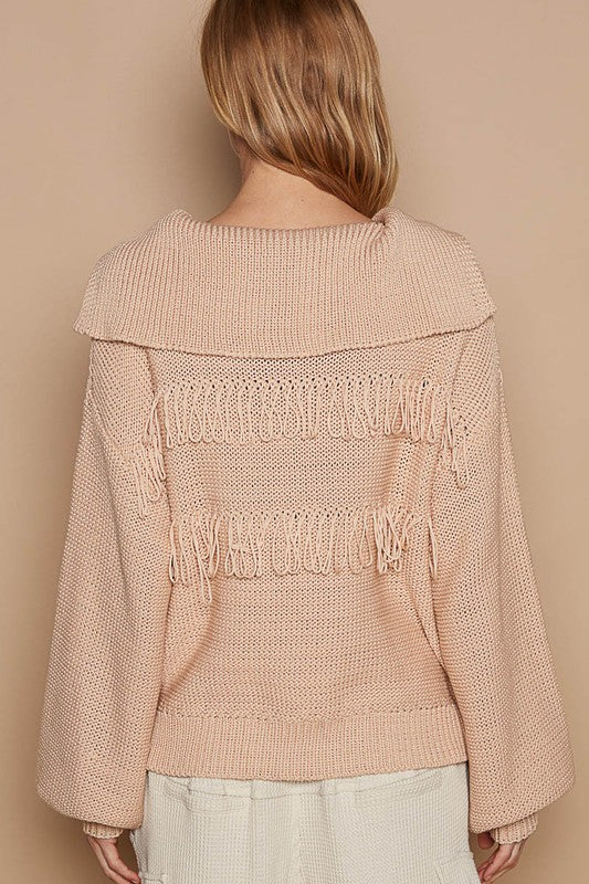 Camel Frayed Sweater