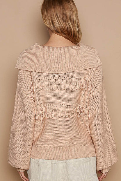 Camel Frayed Sweater