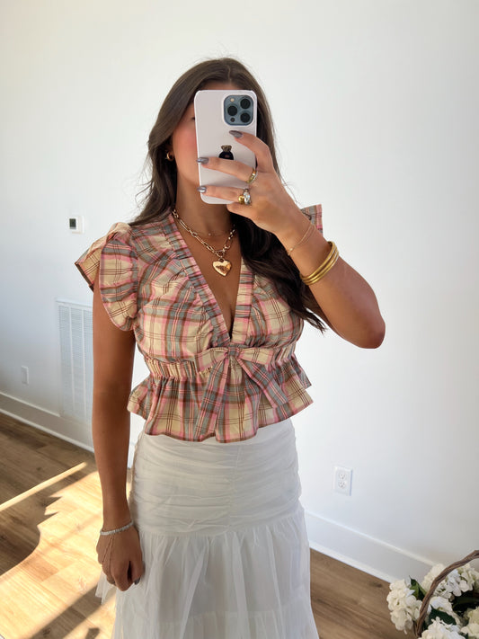 Pink Plaid Ruffle Top