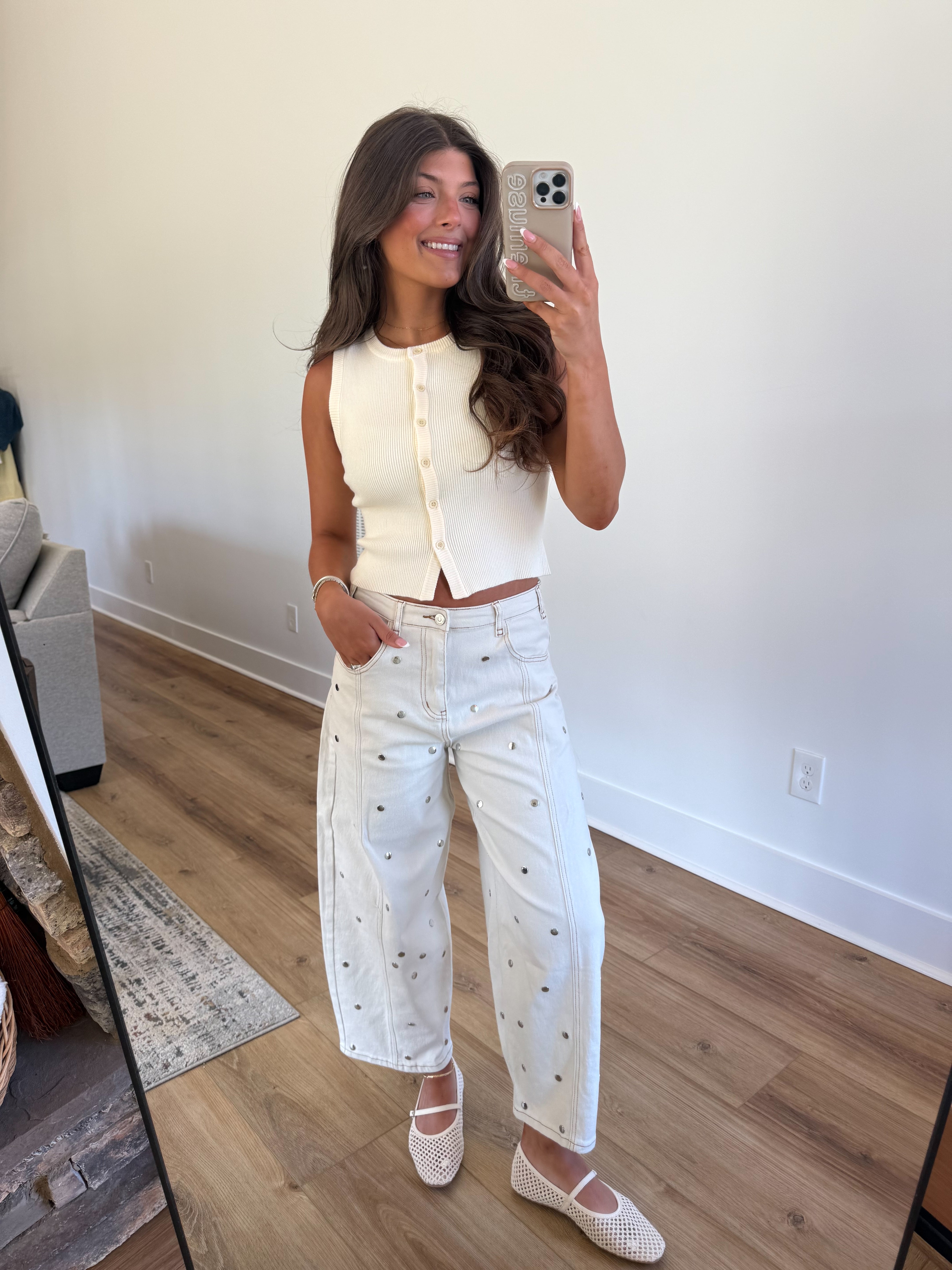 Studded Dot Jeans (Cream)