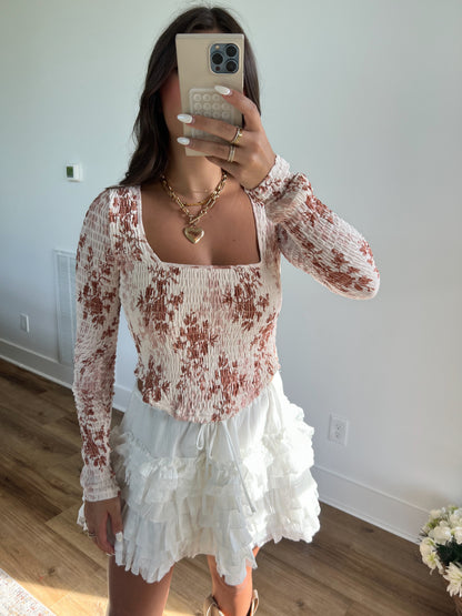 Floral Scoop Neck Top (Cream)