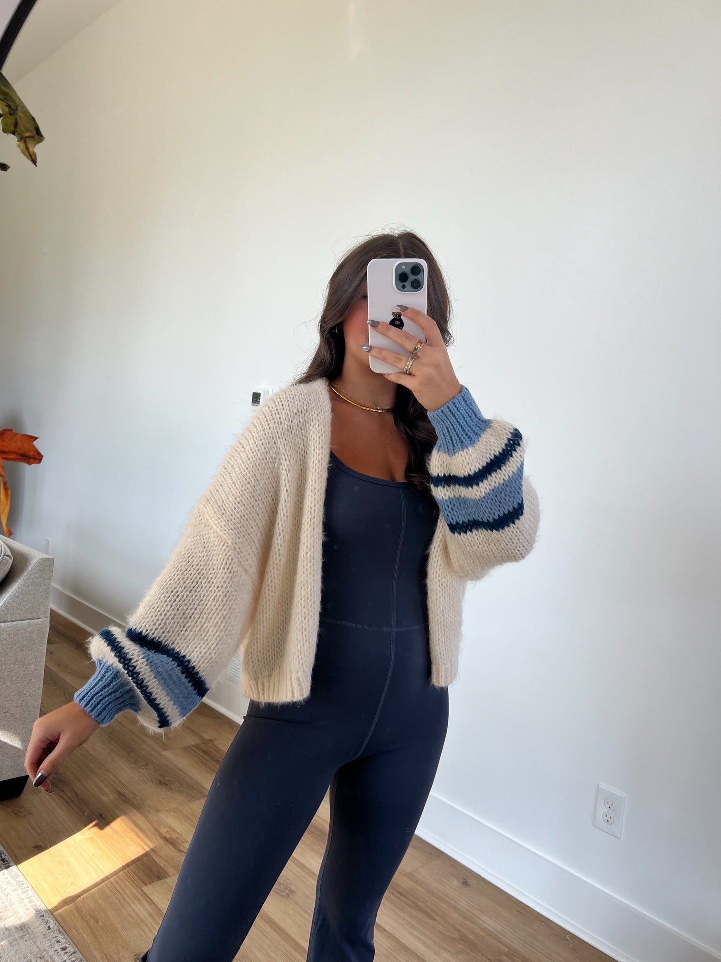 Blue Stripe Drop Shoulder Cardigan