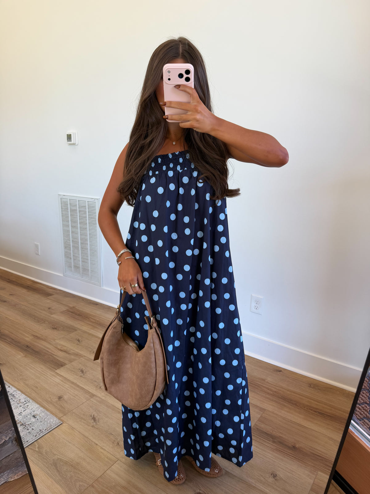 Navy Polka Dot Maxi Dress