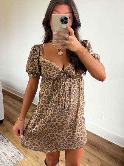 Lace Trim Leopard Babydoll Dress