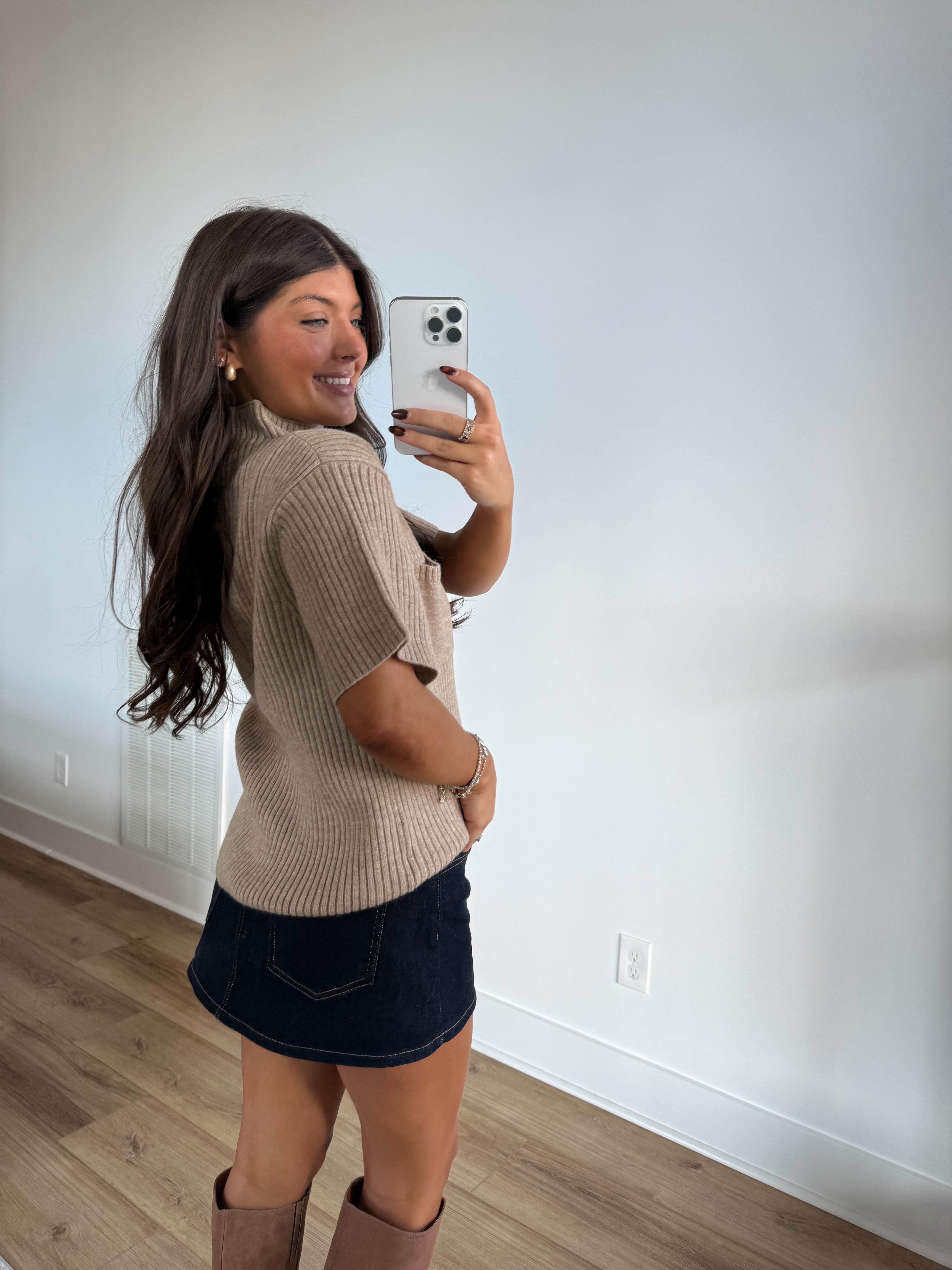 The Tan Mockneck Sweater Tee