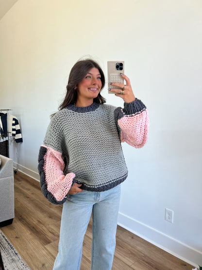 Crochet Chunk Knit Sweater (Stone Multi)