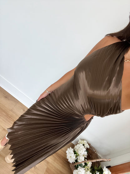 Metallic Pleated Midi Dress