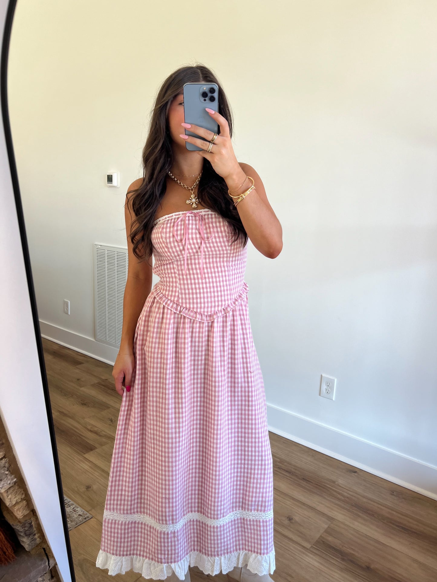 Pink Plaid Midi Dress