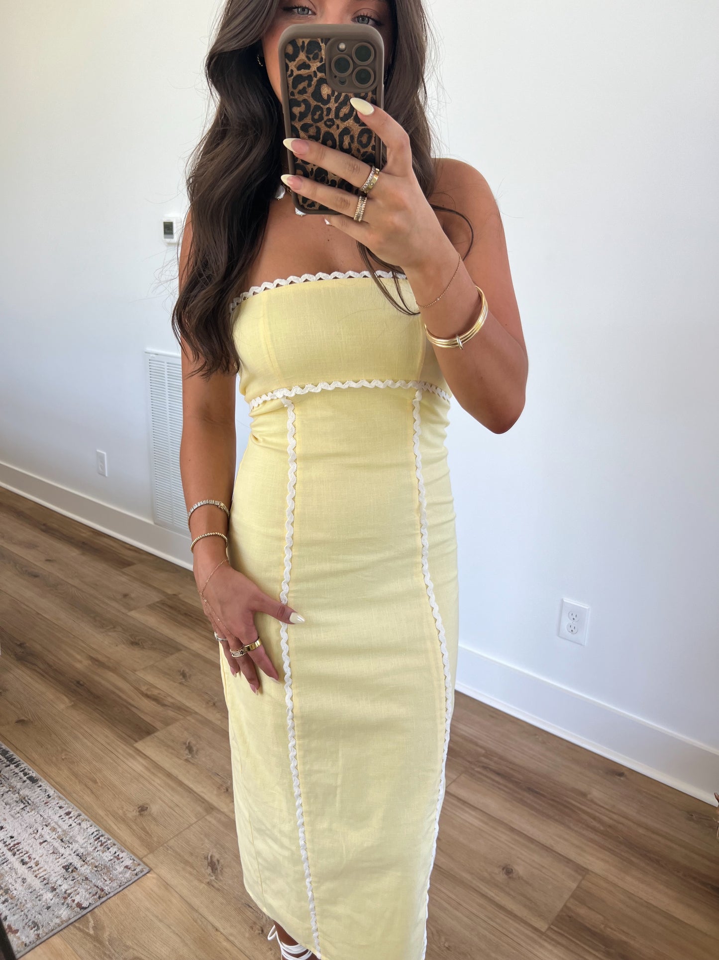 Cassy Yellow Trim Mini Dress