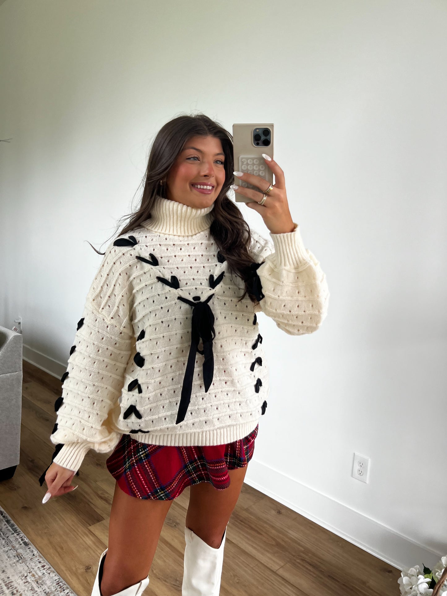 White Festive Turtle Neck Sweater