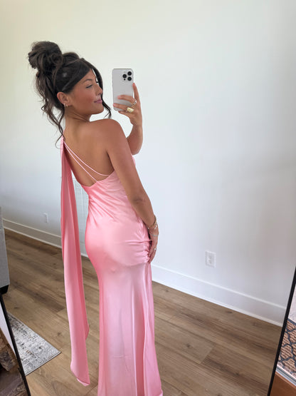 Wrapped in Satin Maxi Dress (Pink)