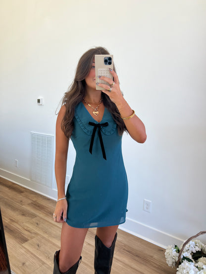 Sunday Turquoise Collared Mini Dress