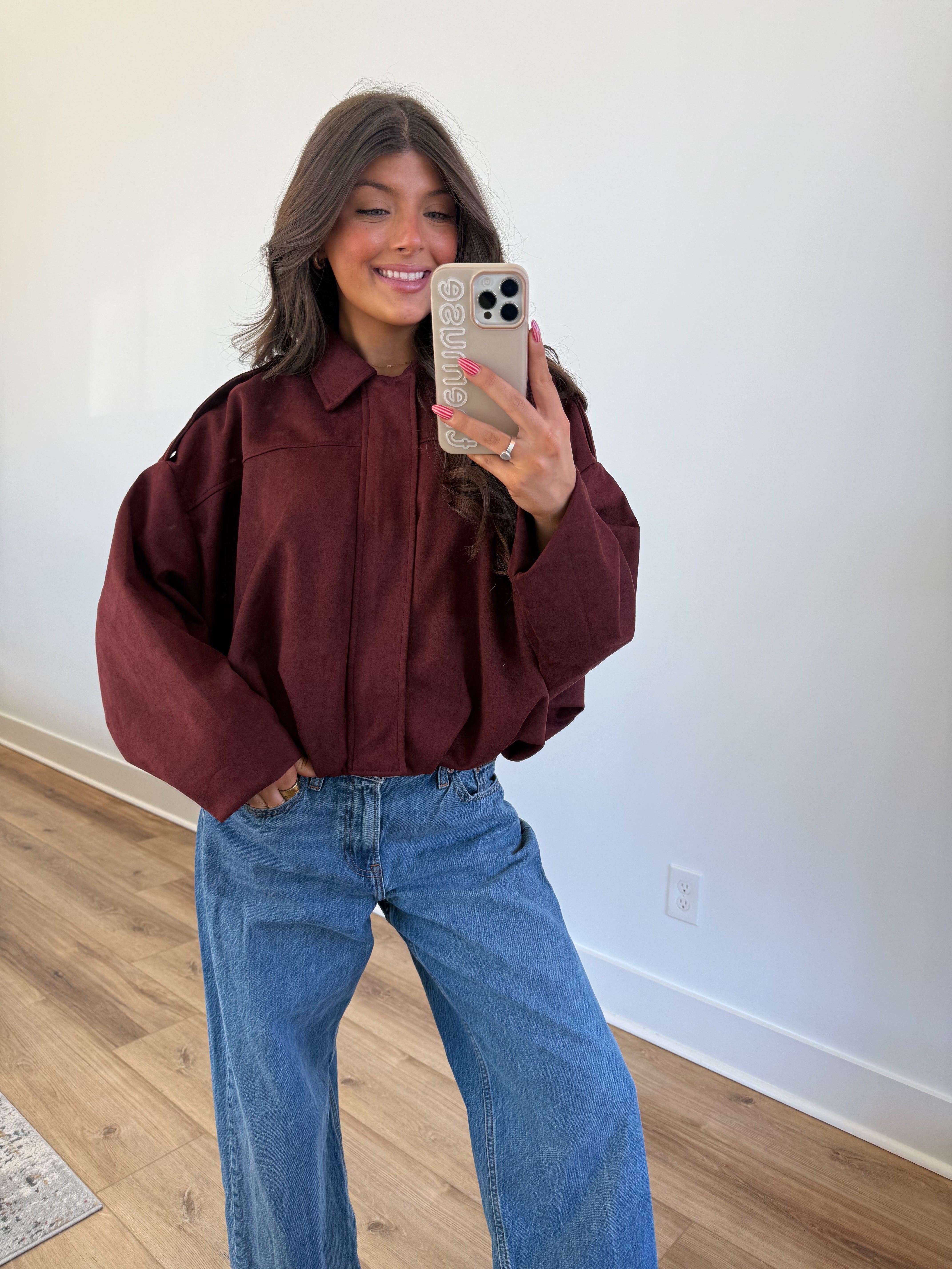Suede Bomber Jacket (Wine)