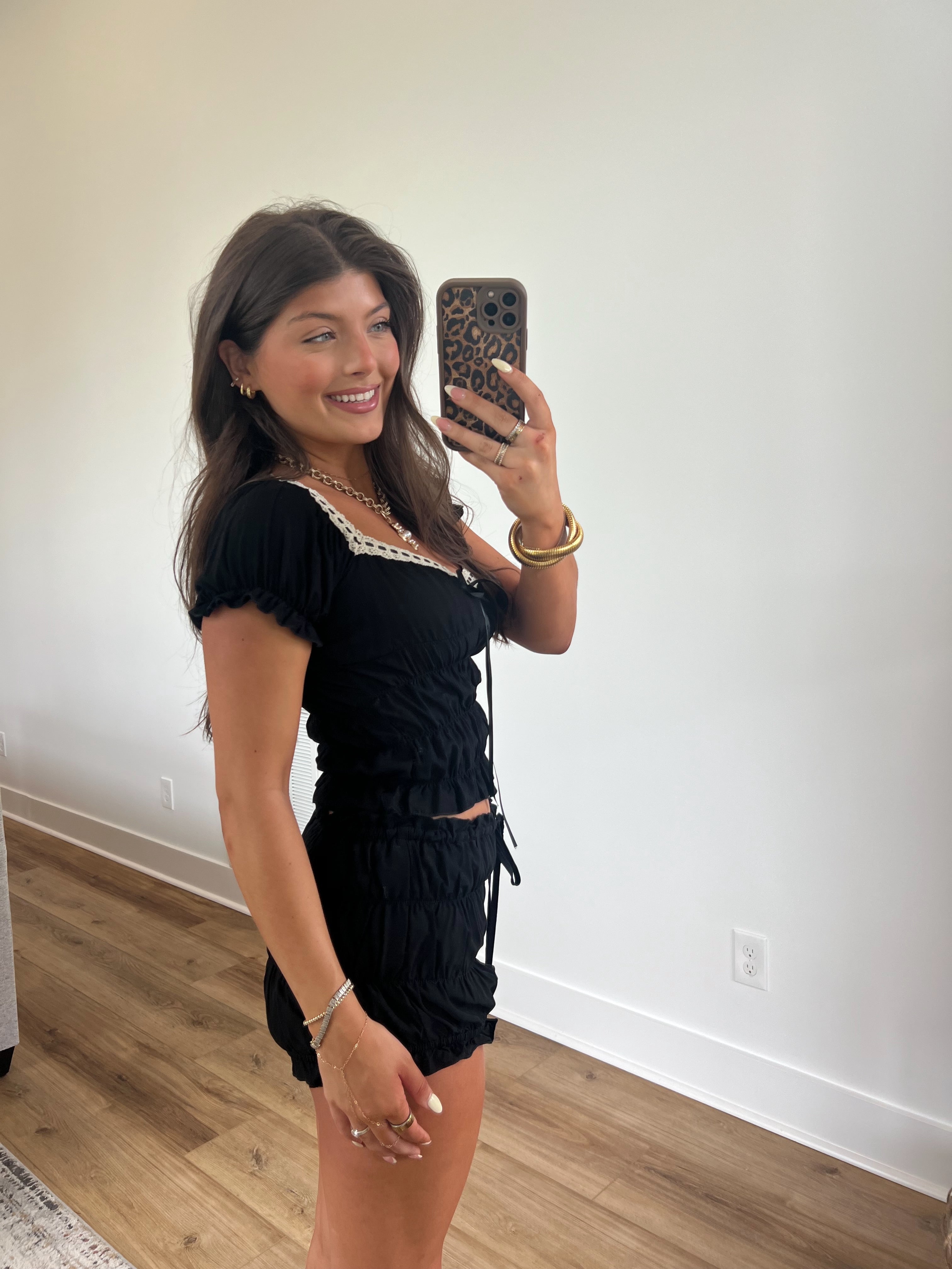 Black Crinkle Shorts Set