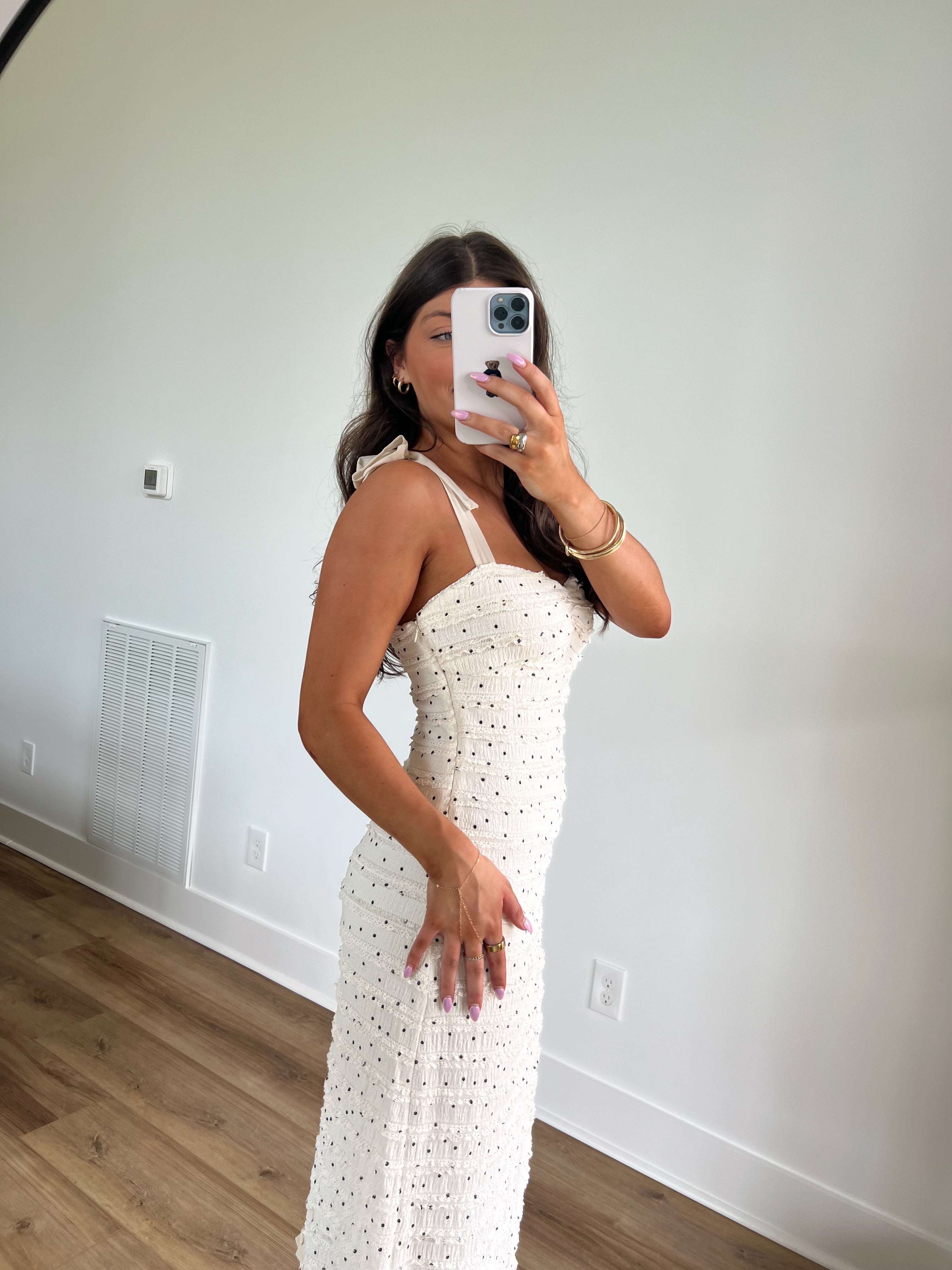 Henry Polka Dot Lace Ruffle Midi Dress