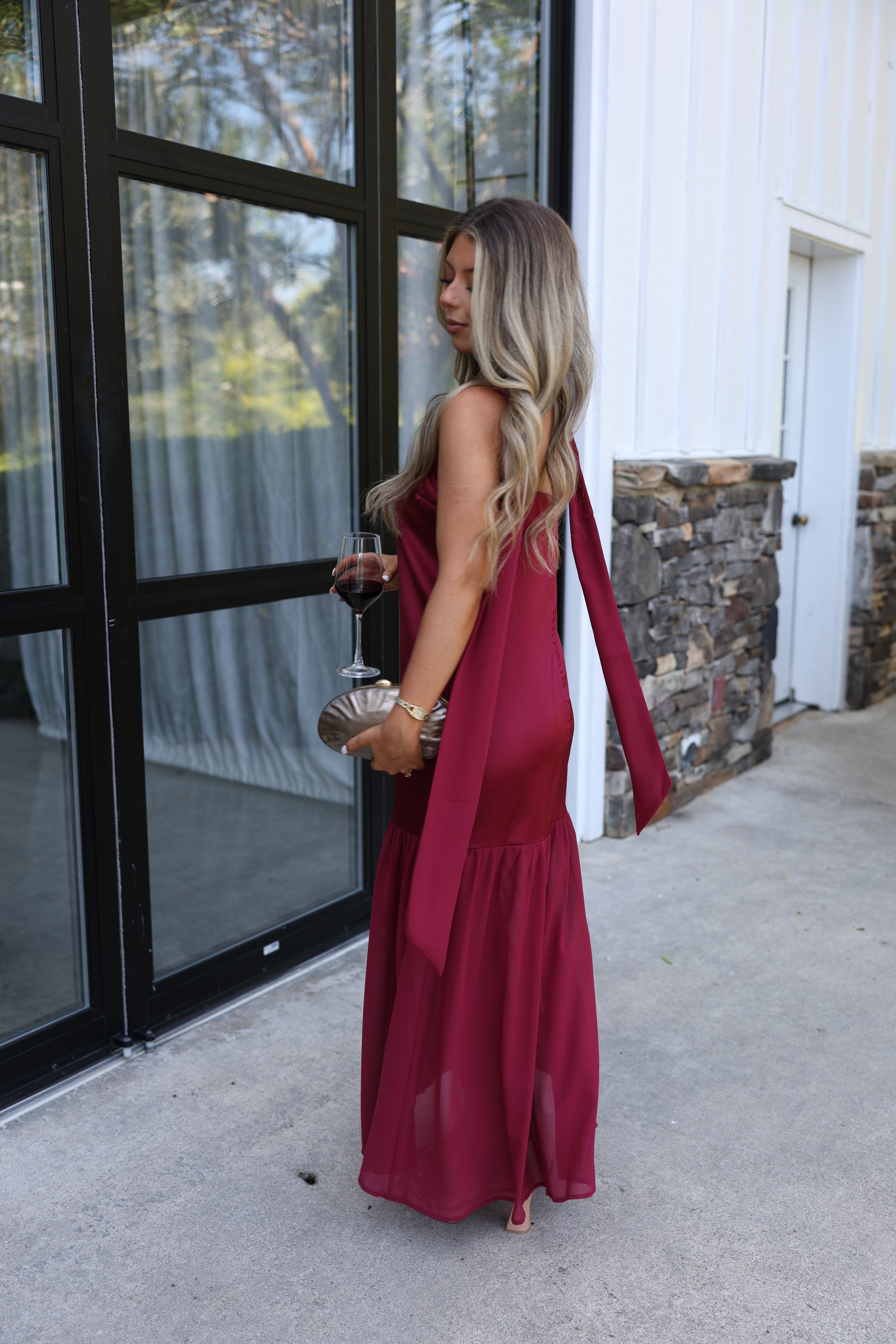 Satin to Sheer Maxi (Burgundy)