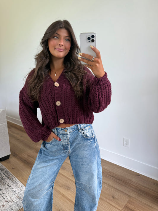 Burgundy Cropped Cardigan
