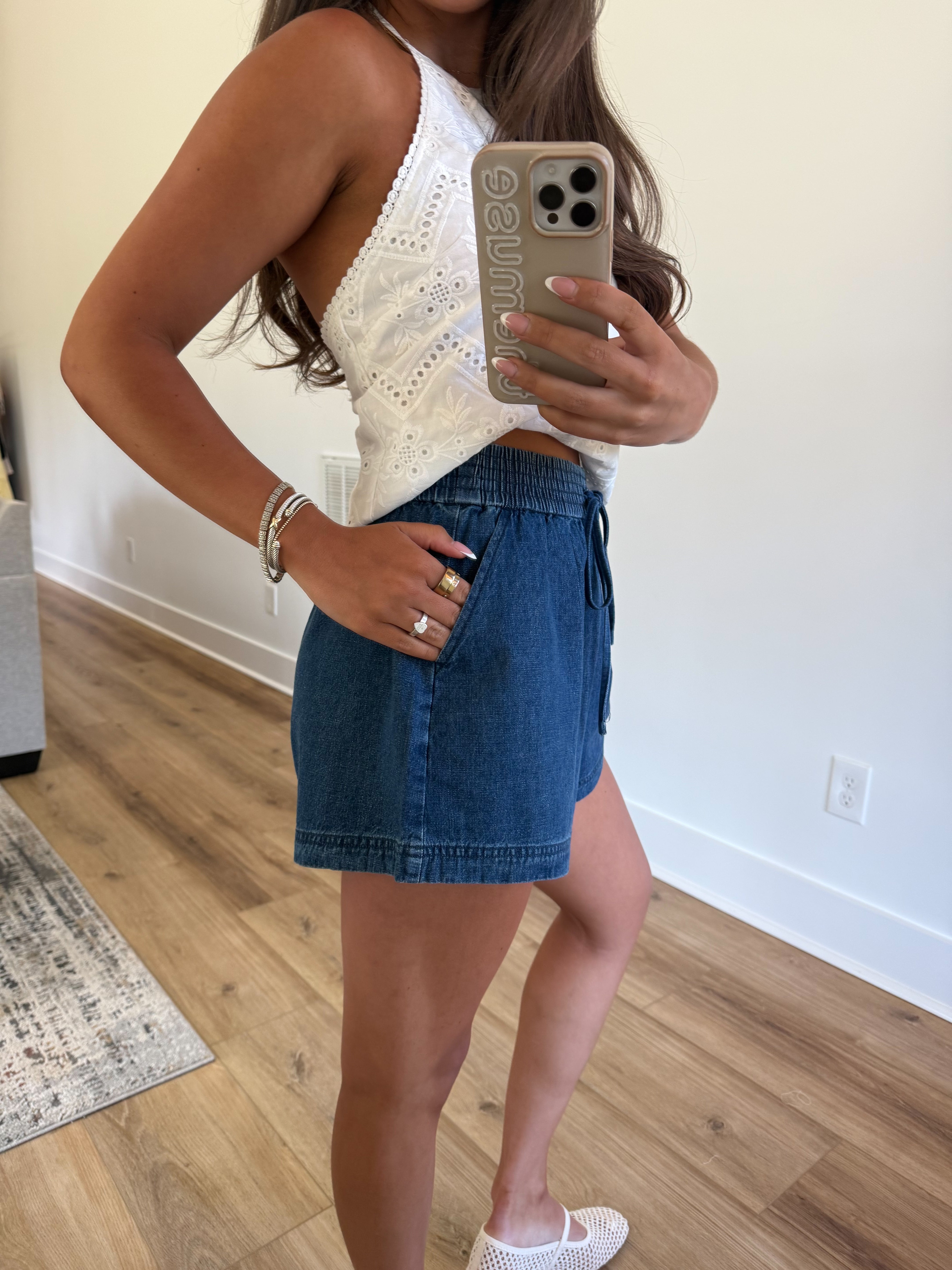 Scrunch Waist Denim Shorts