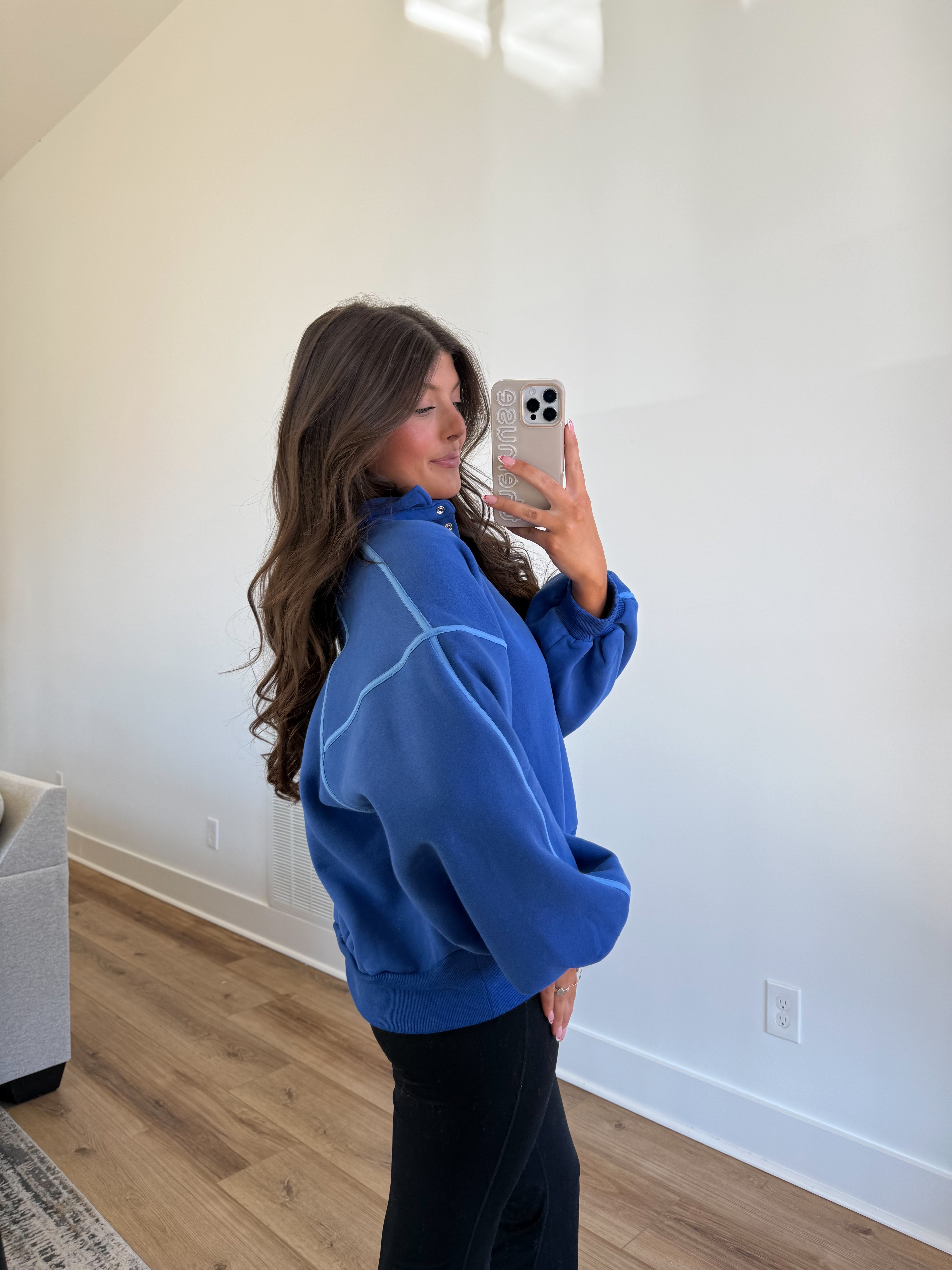 Blue Monochrome Snap Button Pullover