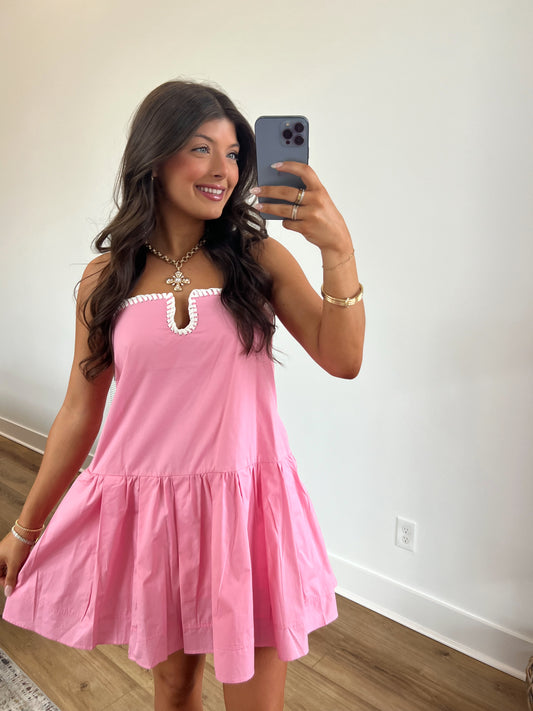 Pink Contrast Stitch Mini Dress