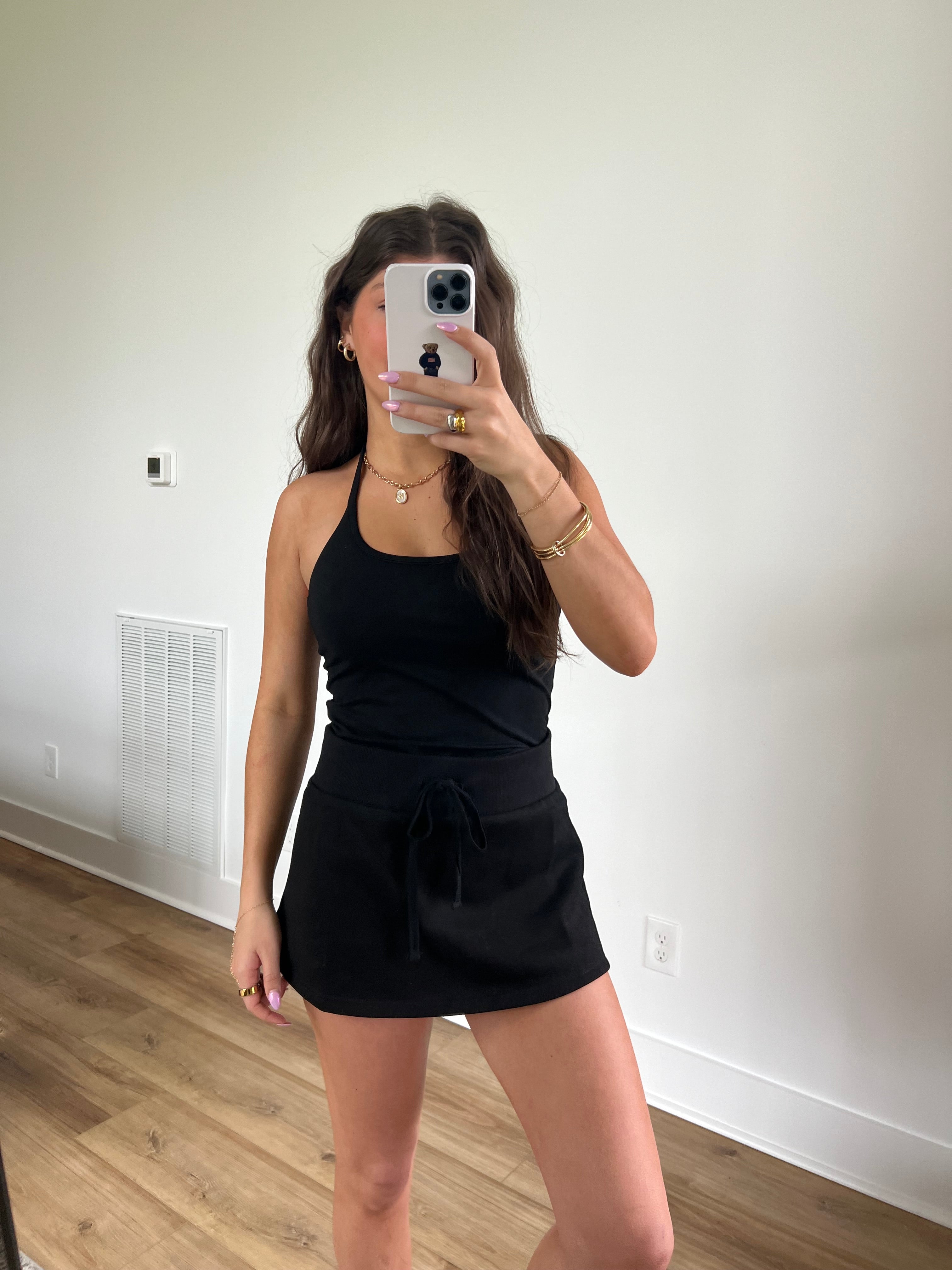 Black Halter Neck Skort Set