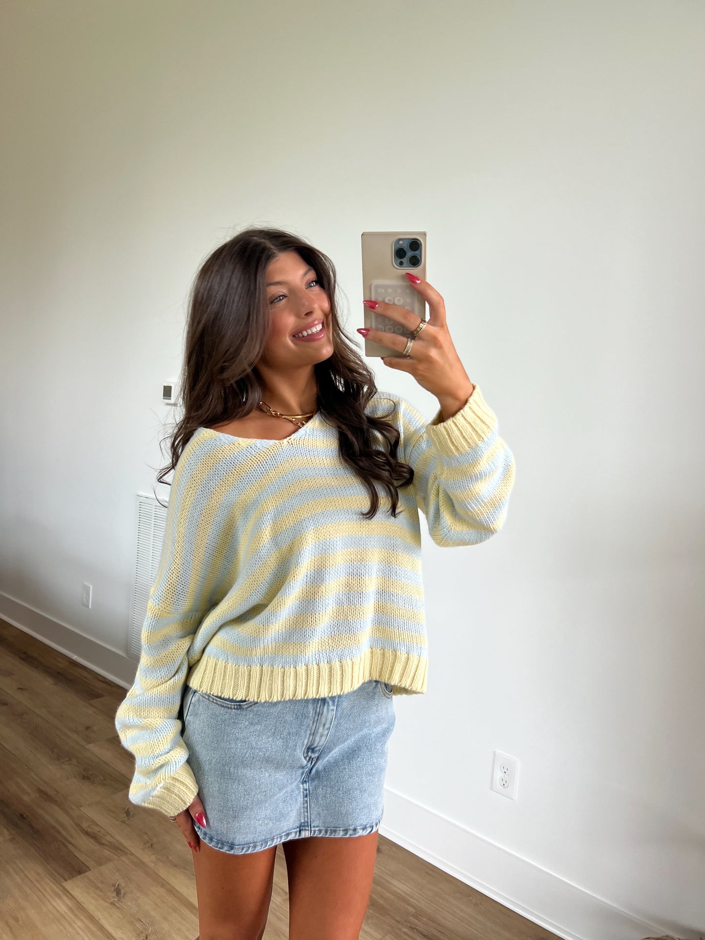 Blue/Yellow Stripe Sweater Top