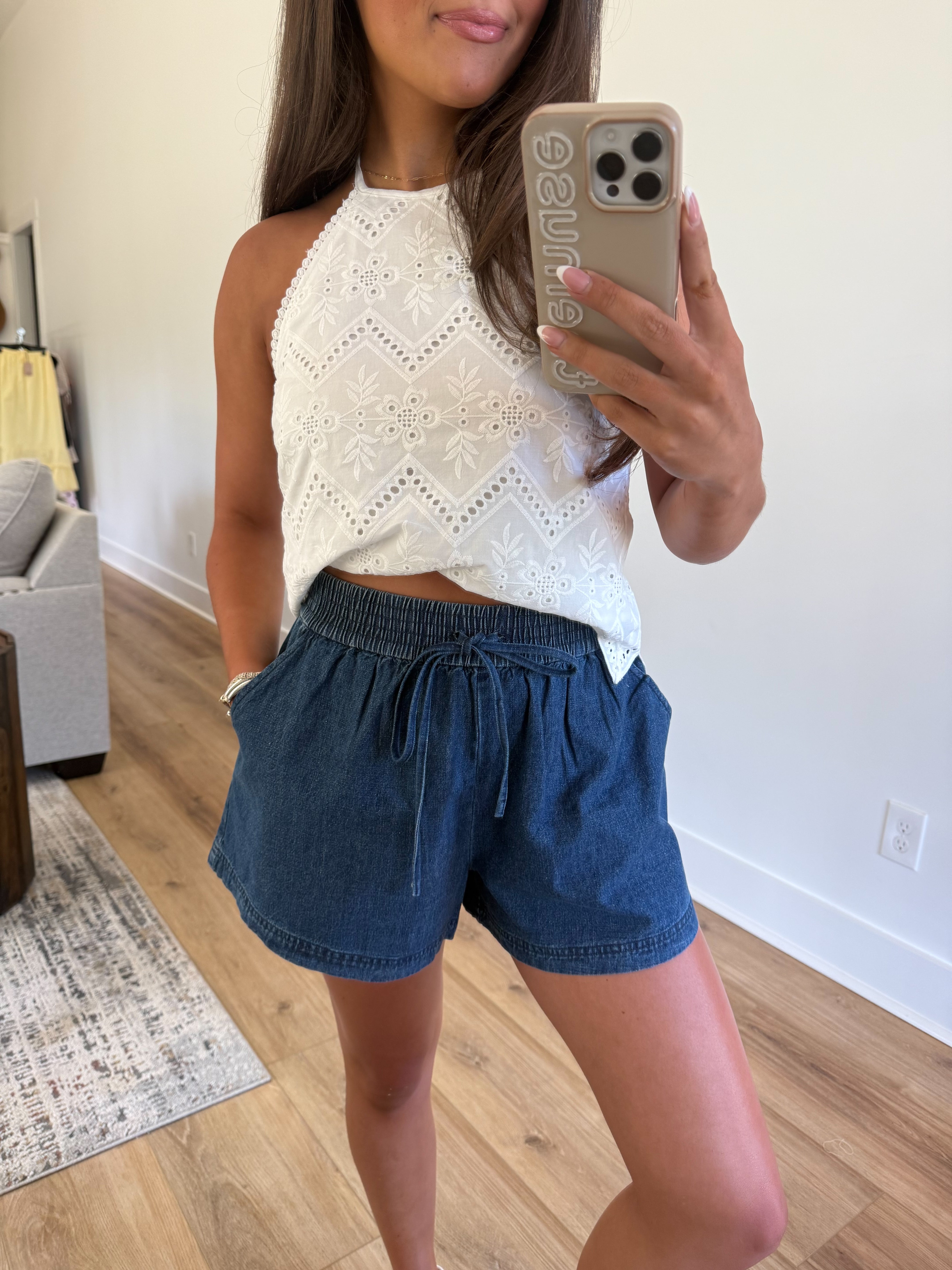 Scrunch Waist Denim Shorts