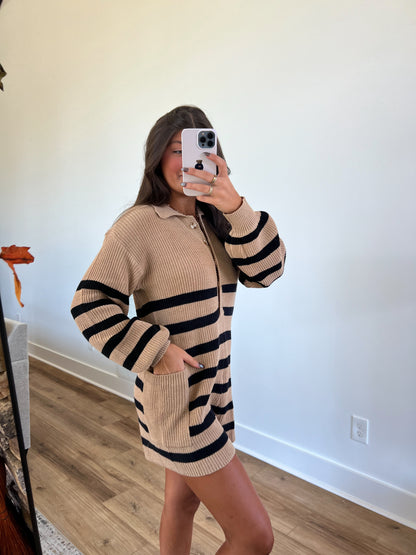 (Brown) Stripe Knit Romper