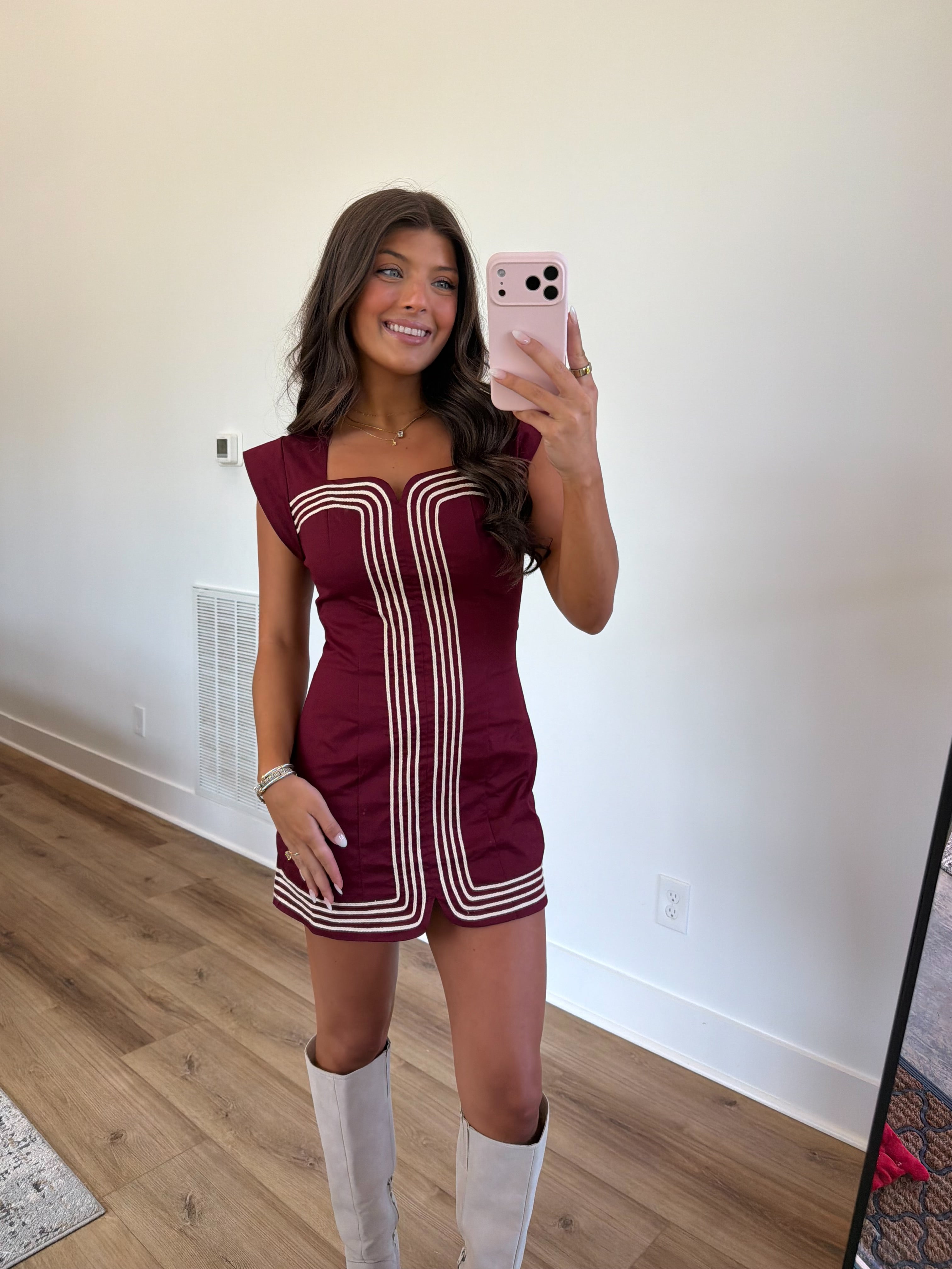 Gaines Trim Mini Dress (Burugndy)