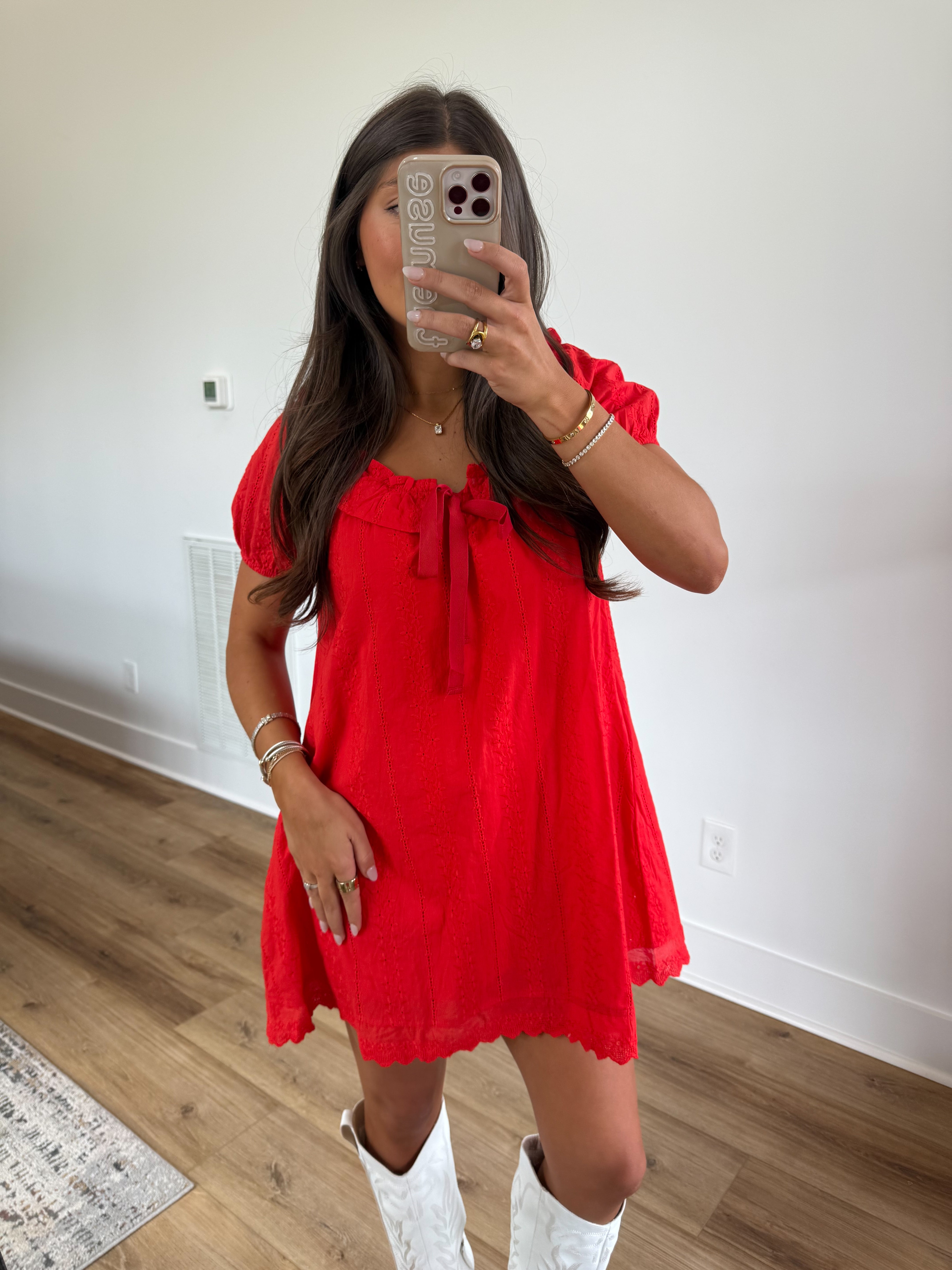 Red Eyelet Babydoll Dress