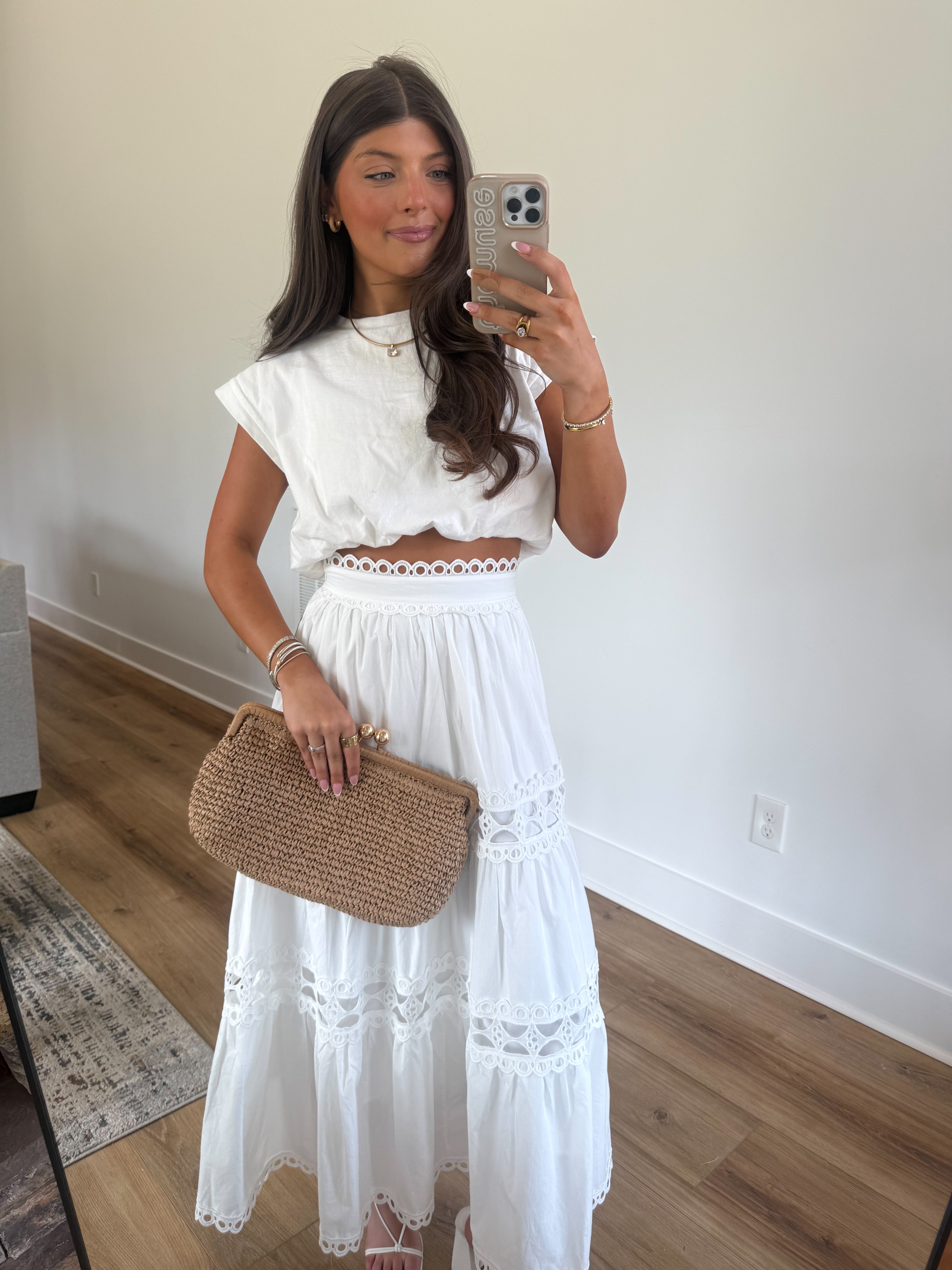 Classic Eyelet Midi Skirt (White)