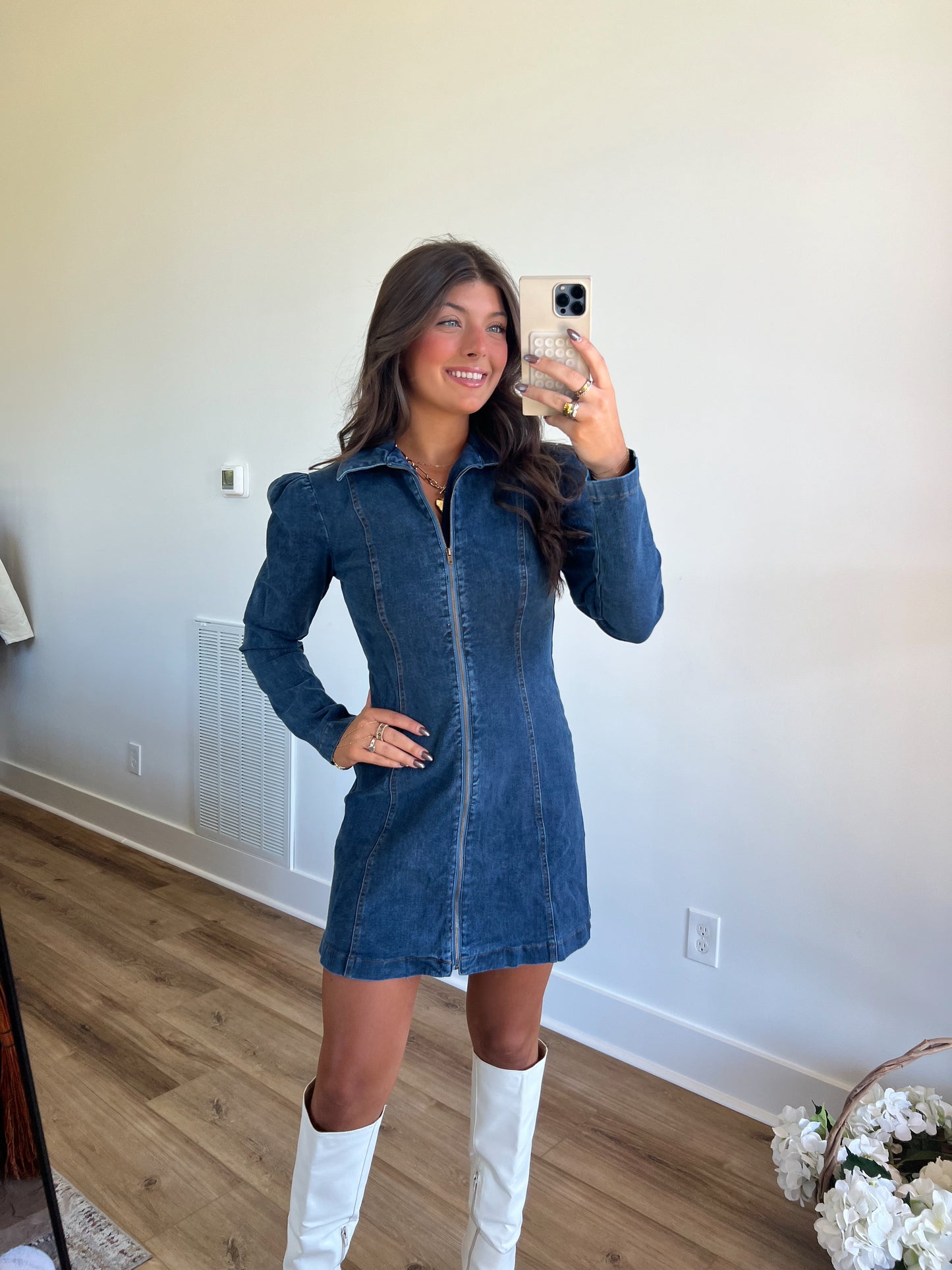 Denim Puff Shoulder Dress