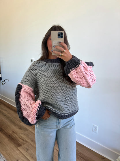 Crochet Chunk Knit Sweater (Stone Multi)