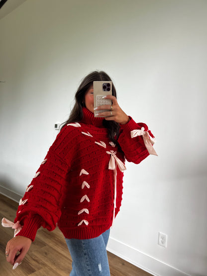 Red Festive Turtle Neck Sweater