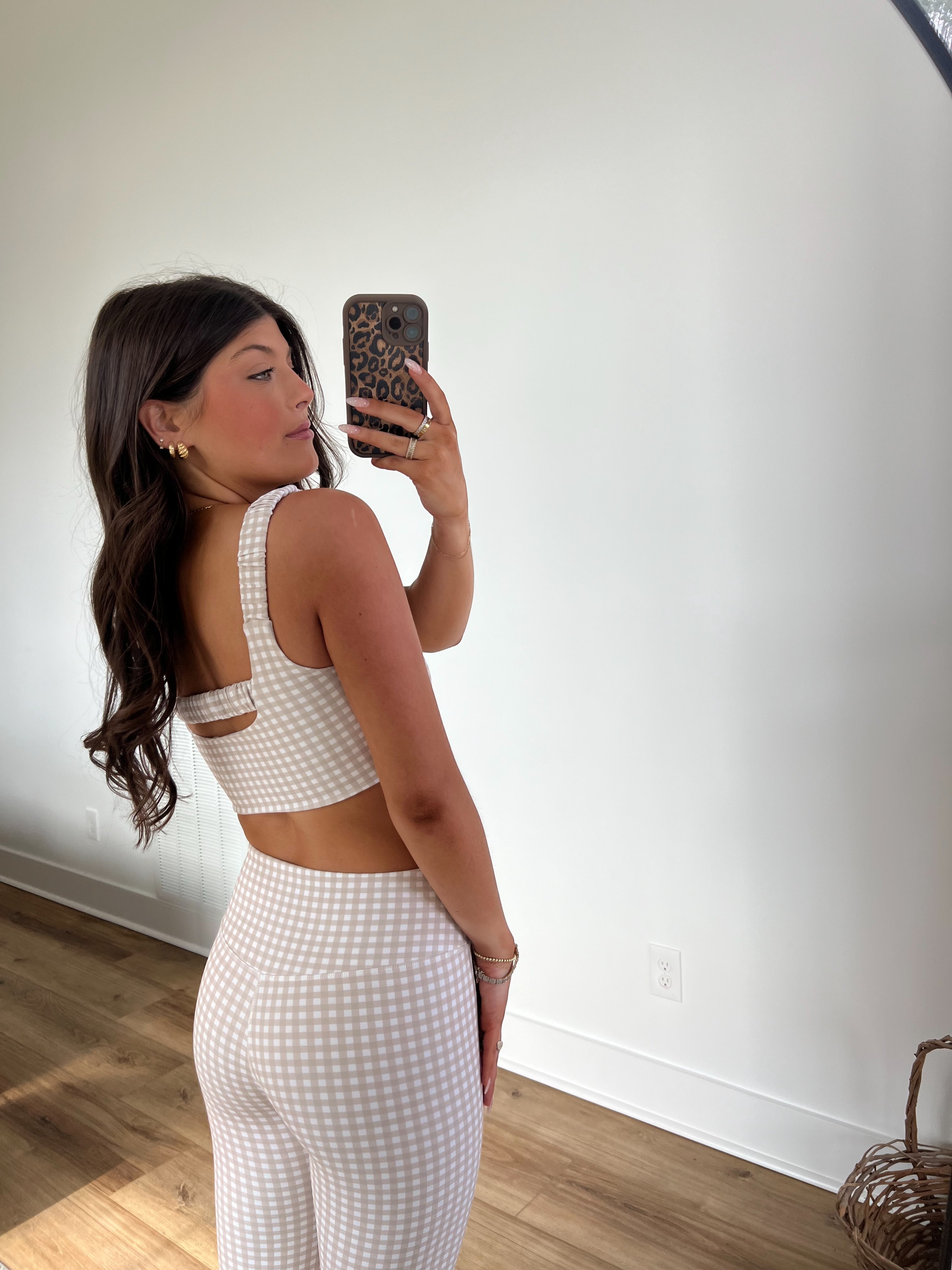 Beige Gingham Scrunched Bra