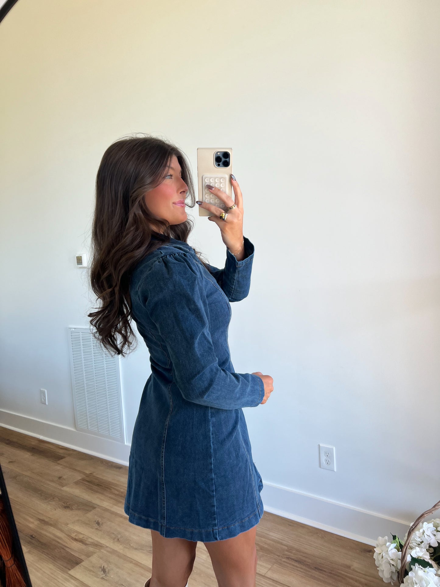 Denim Puff Shoulder Dress