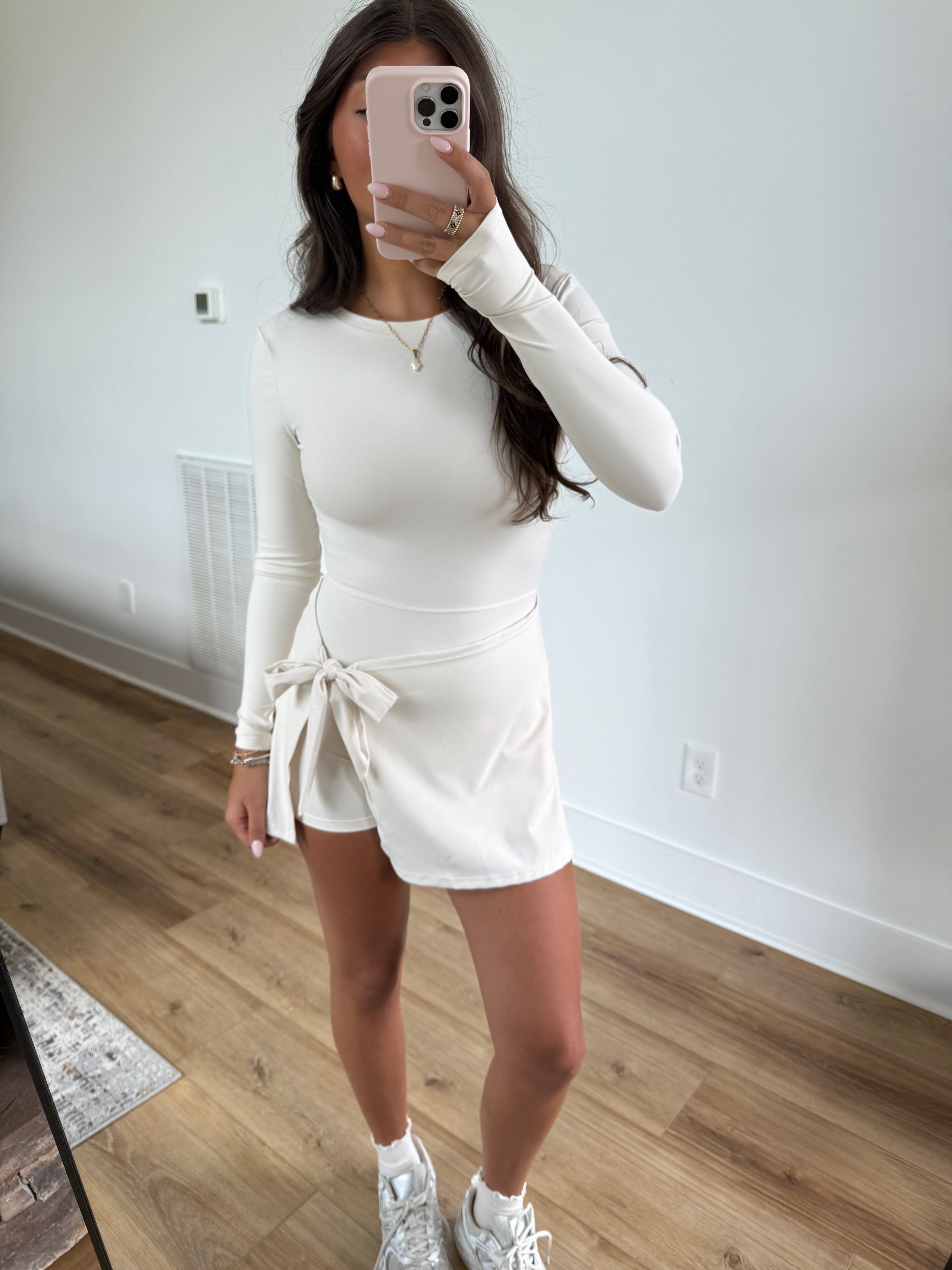 Cream Long Sleeve Wrap Romper