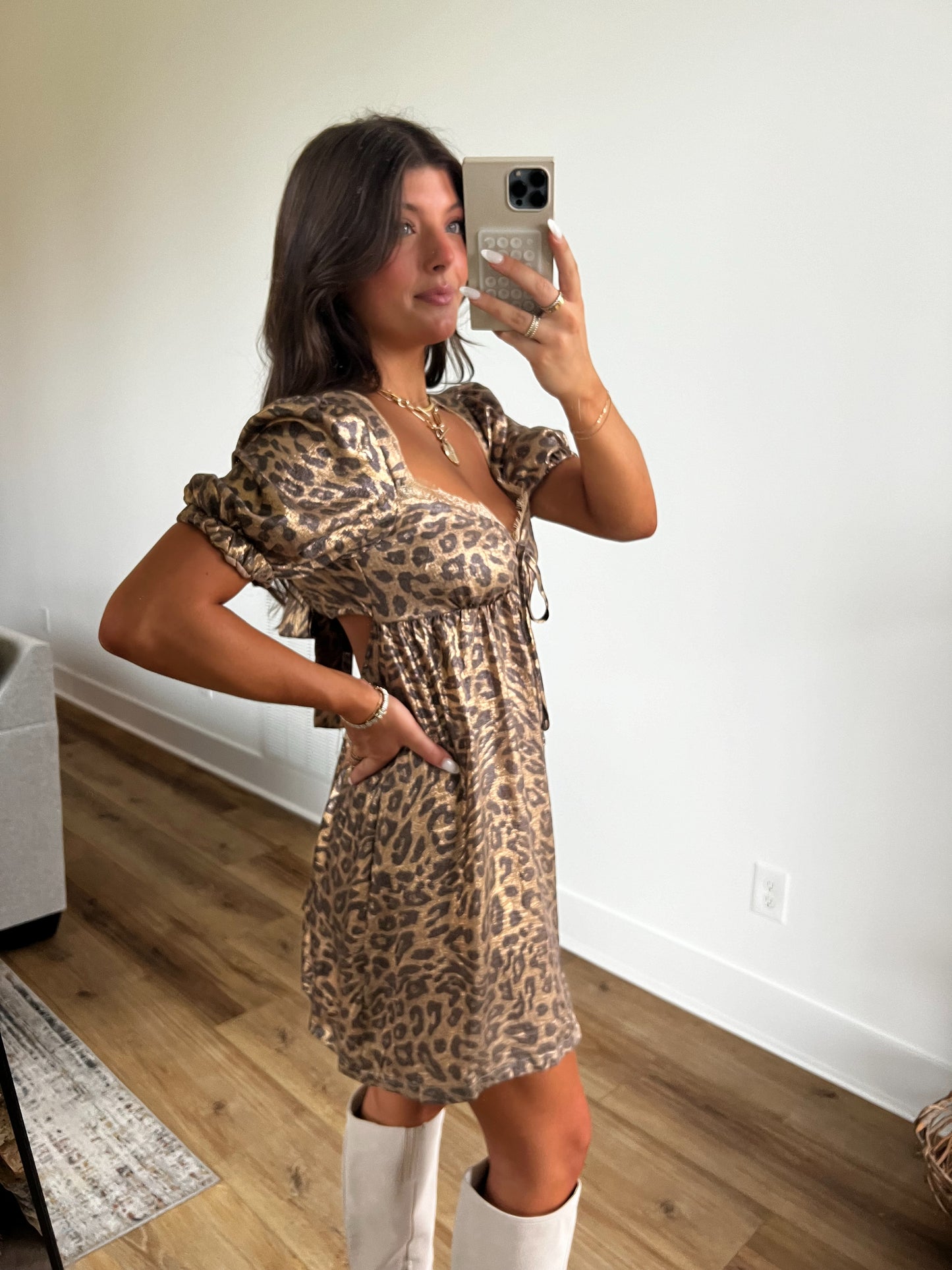 Lace Trim Leopard Babydoll Dress