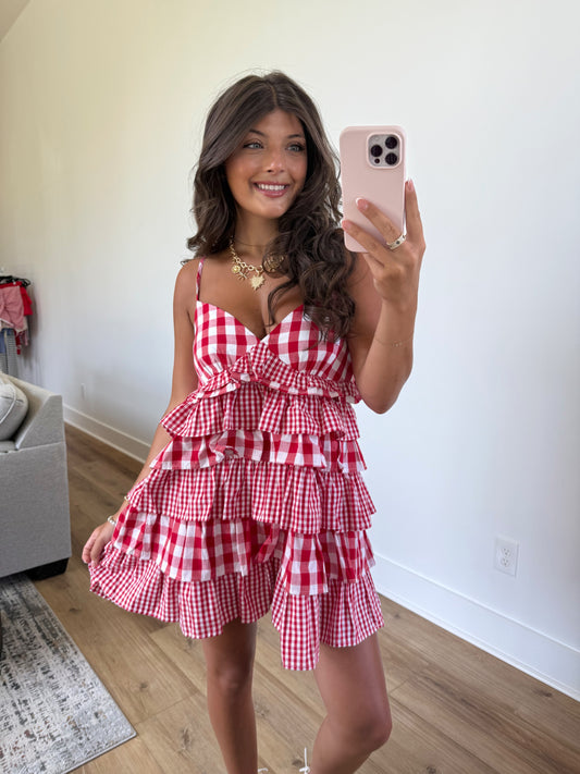 Red Gingham Swing Dress