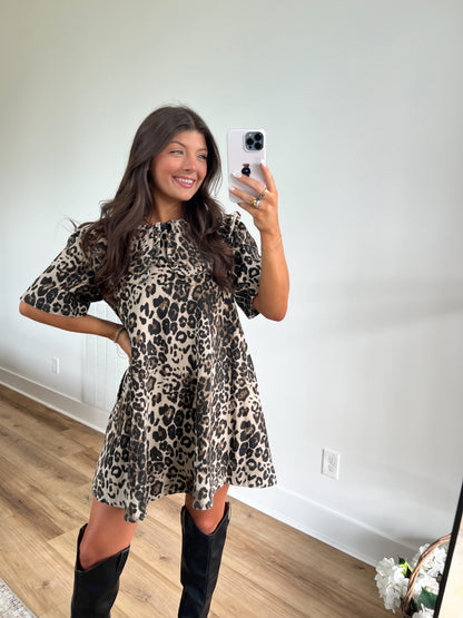 Cheetah Denim Peter Pan Mini Dress