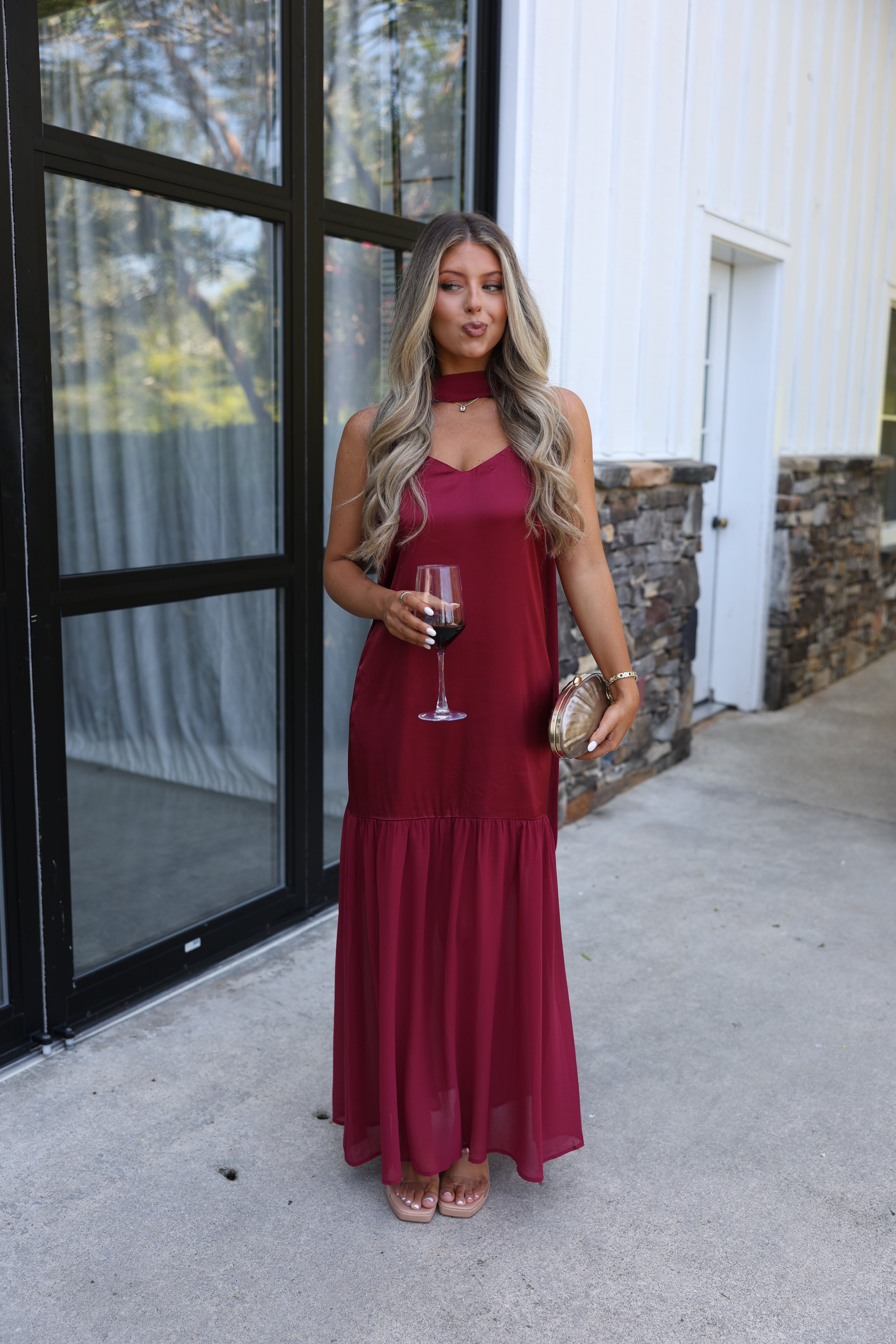 Satin to Sheer Maxi (Burgundy)