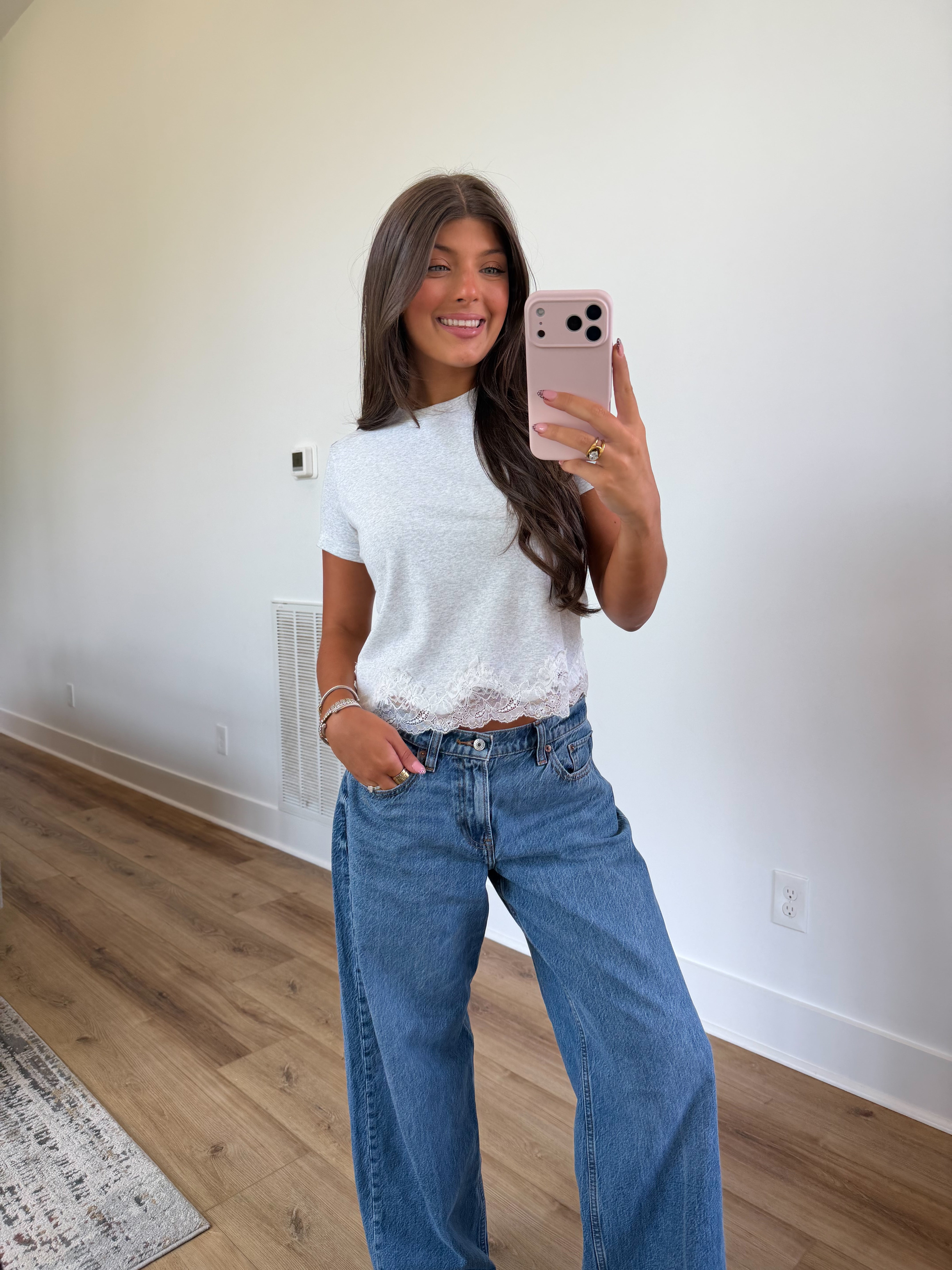 Lace Trim Darling Tee (Grey)
