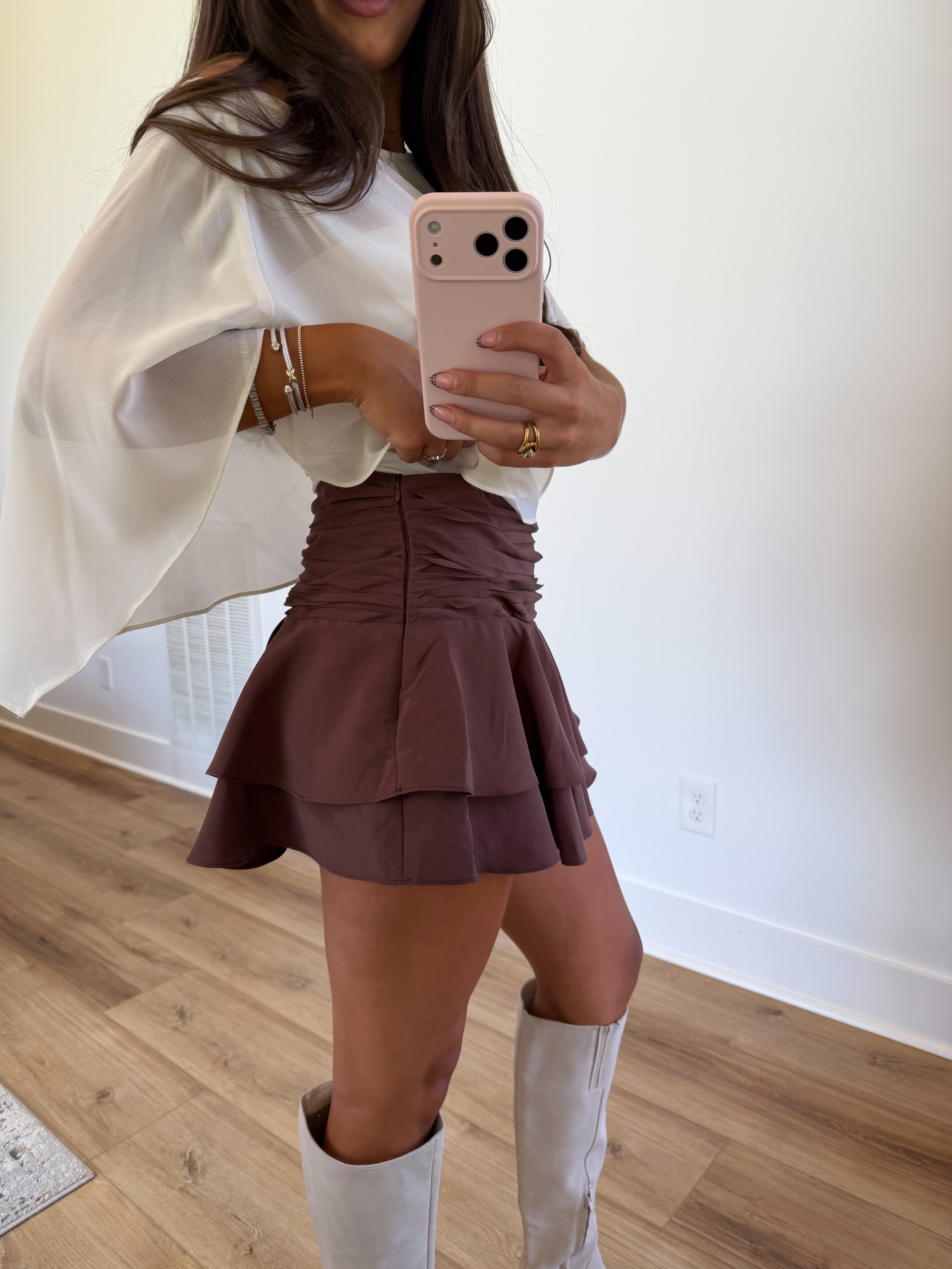 Mocha Ruffle Mini Skirt