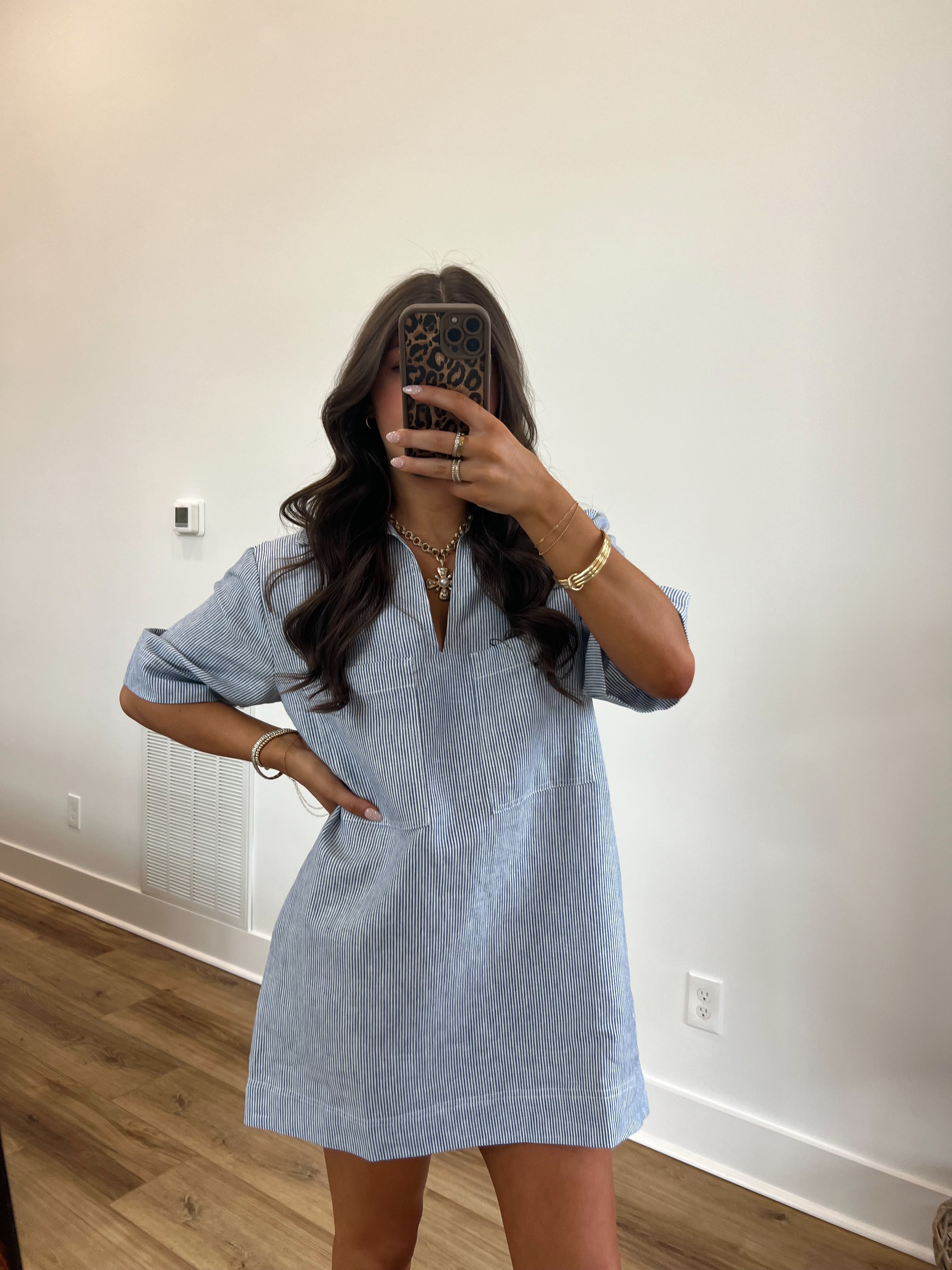 Blue Stripes Linen T-Shirt Dress (Restock)