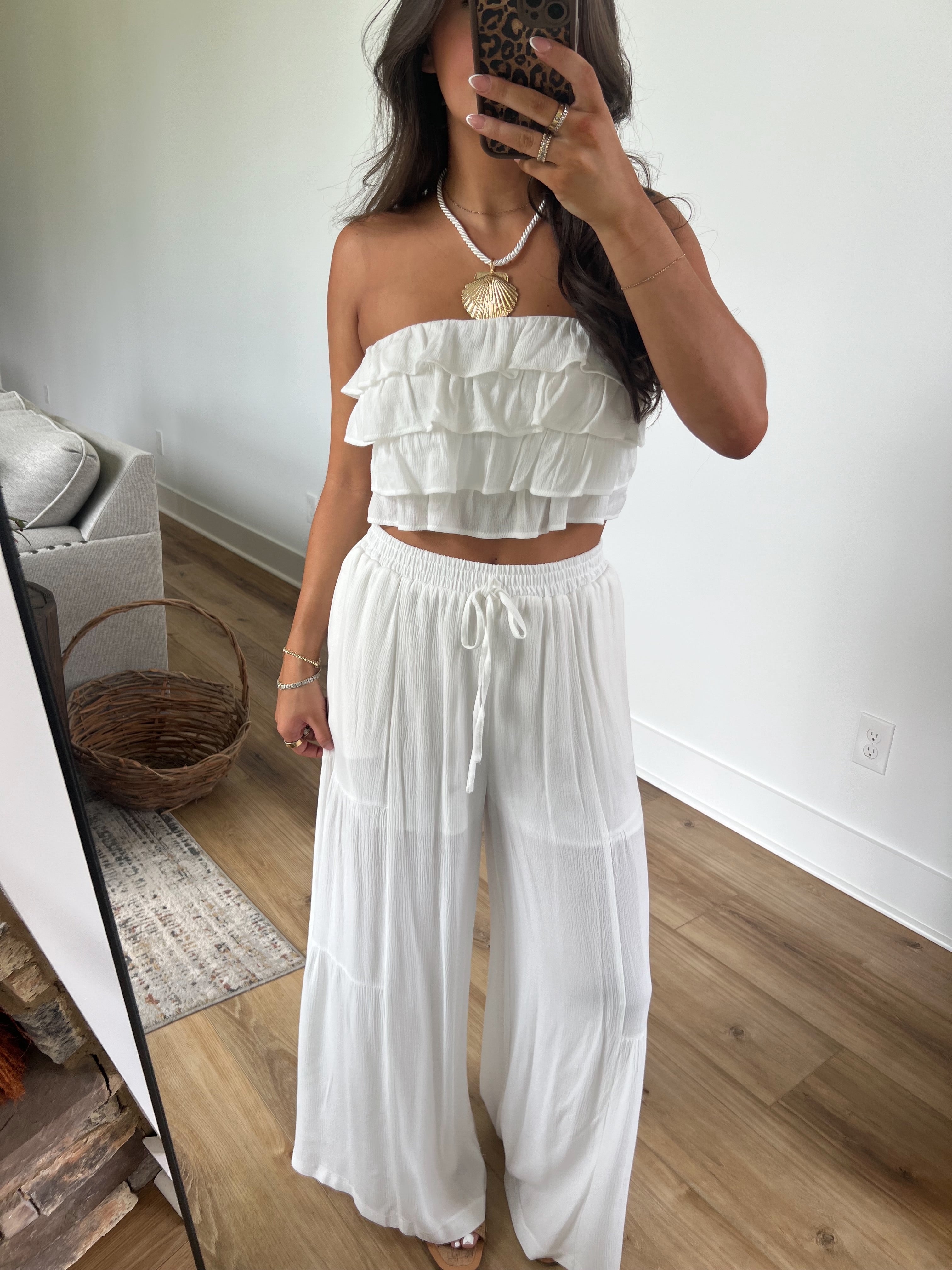 White Ruffle Pants Set